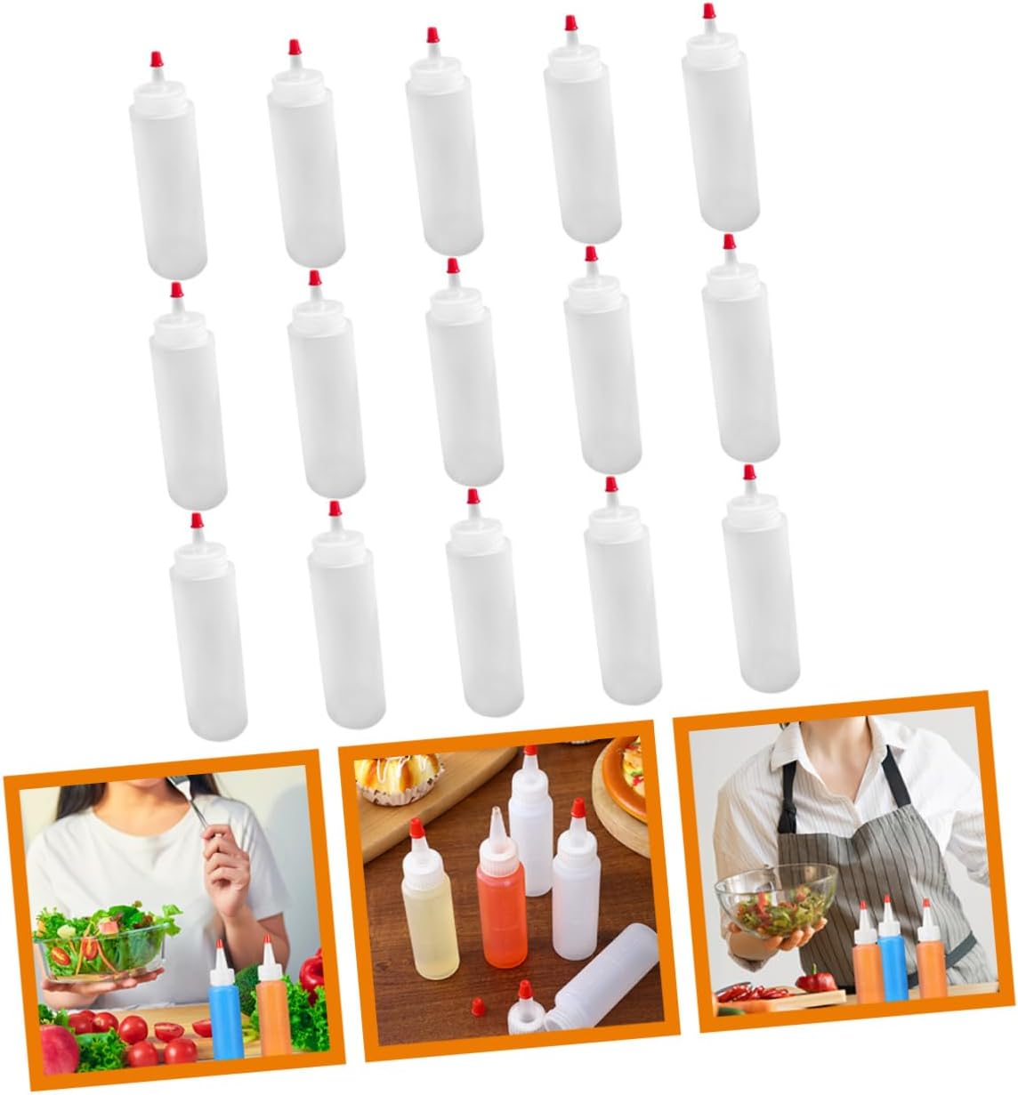 BESTOYARD 15 Piece Condiment Squeeze Bottles 2oz Wide Mouth ABS Plastic