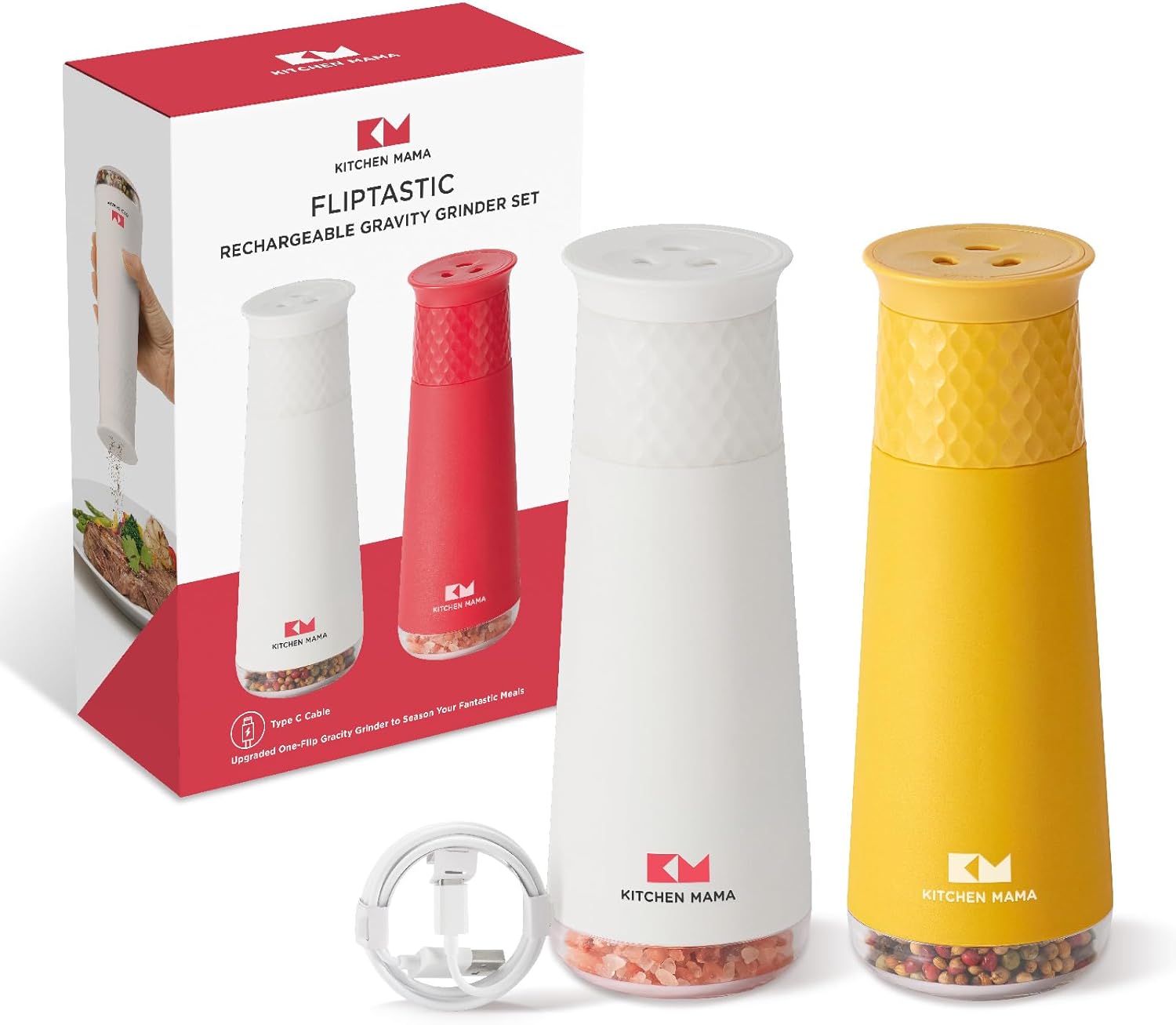 Kitchen Mama Rechargeable Salt Pepper Grinder Set 1