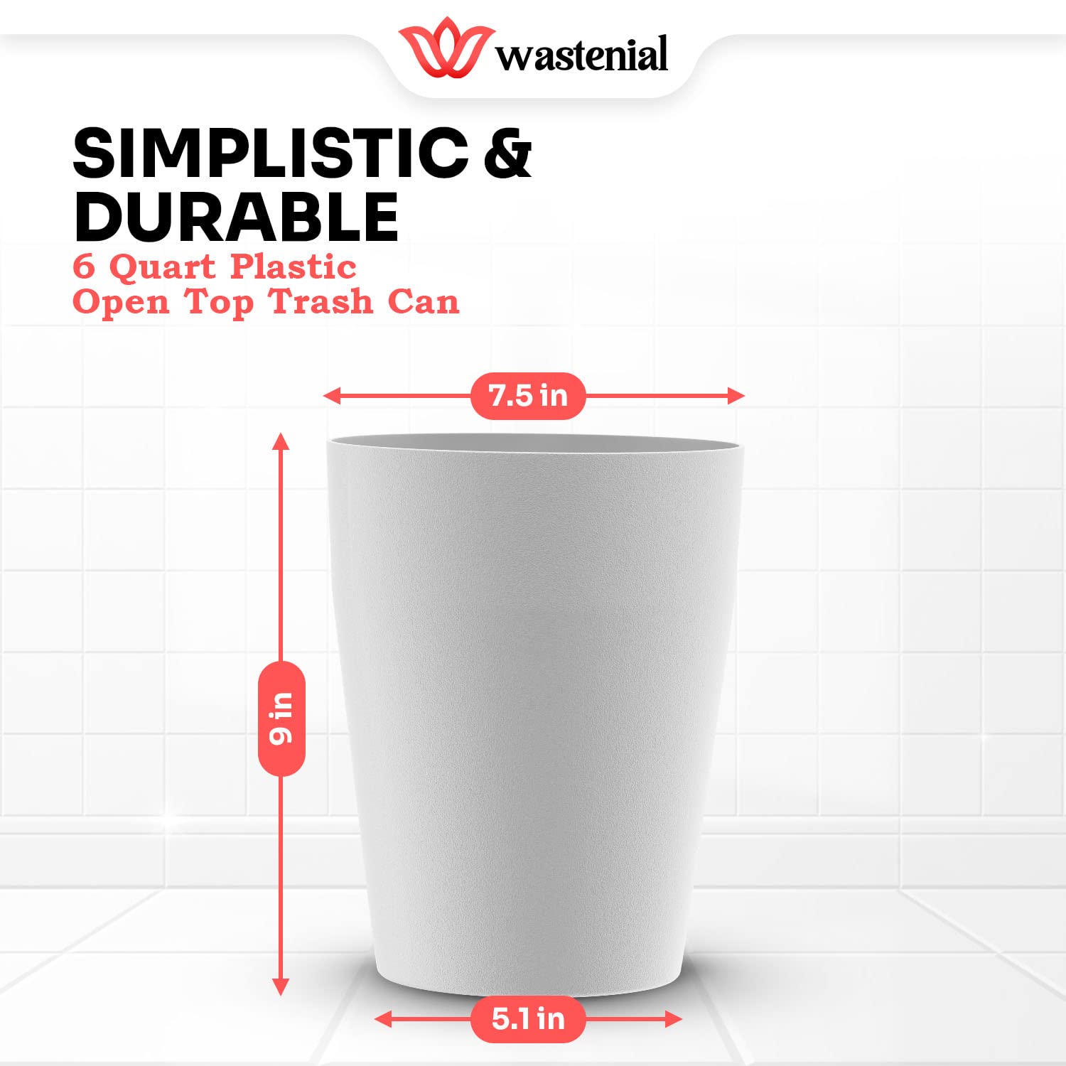 Wastenial 2pcs Matte White 1-Gallon Trash Can