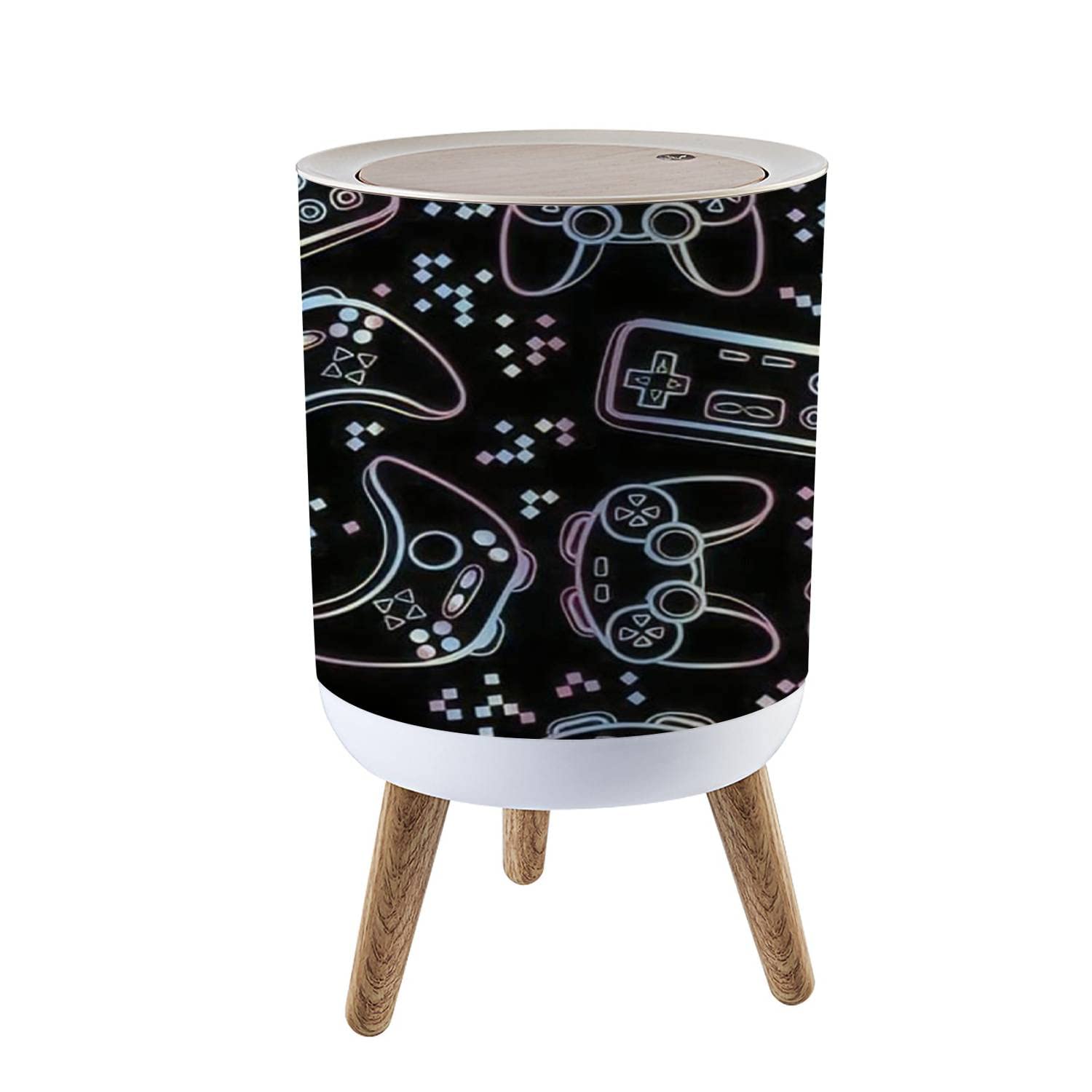 Cute Kawaii Wood Trash Can with Soft Close Lid 7L18 Gallon