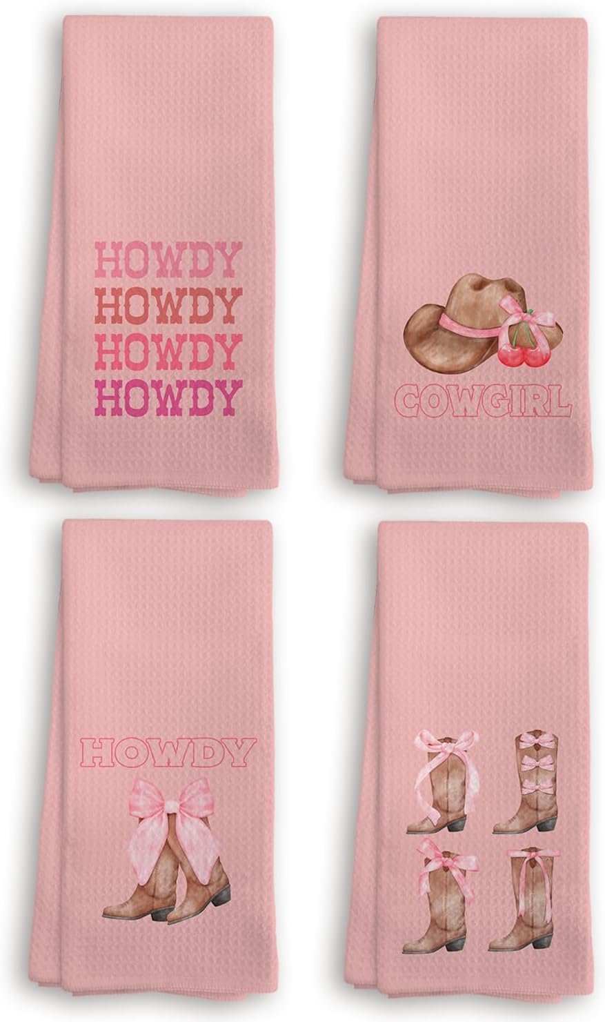 Pink Bow Preppy Kitchen Towels Set of 4