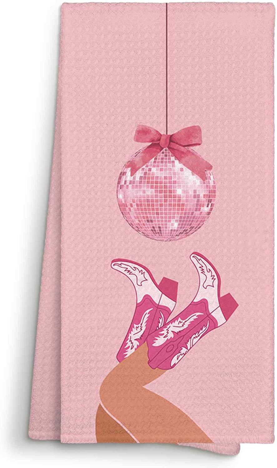Pink Preppy Bow Cowgirl Boot Dish Towel