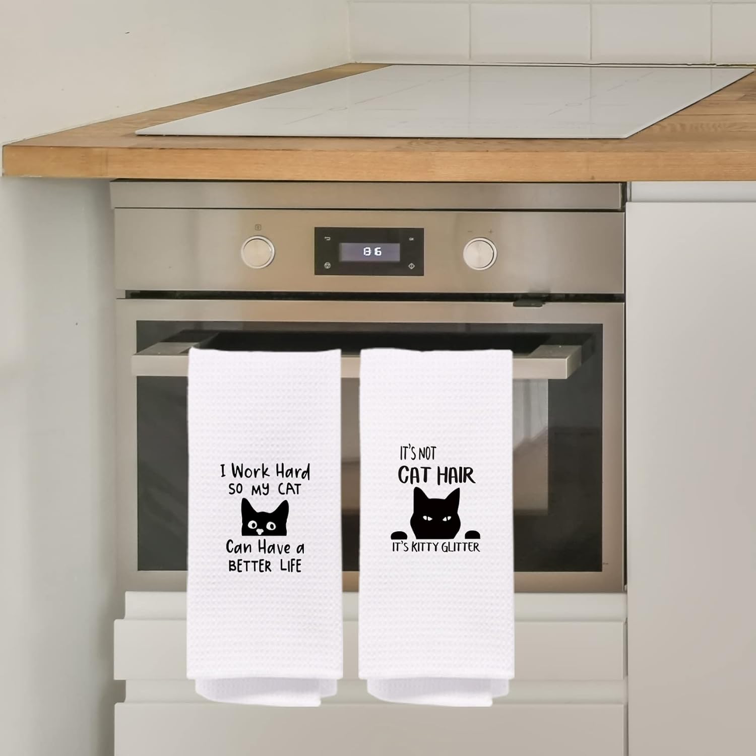 Funny Black Peeking Cat Dish Towels Set of 4