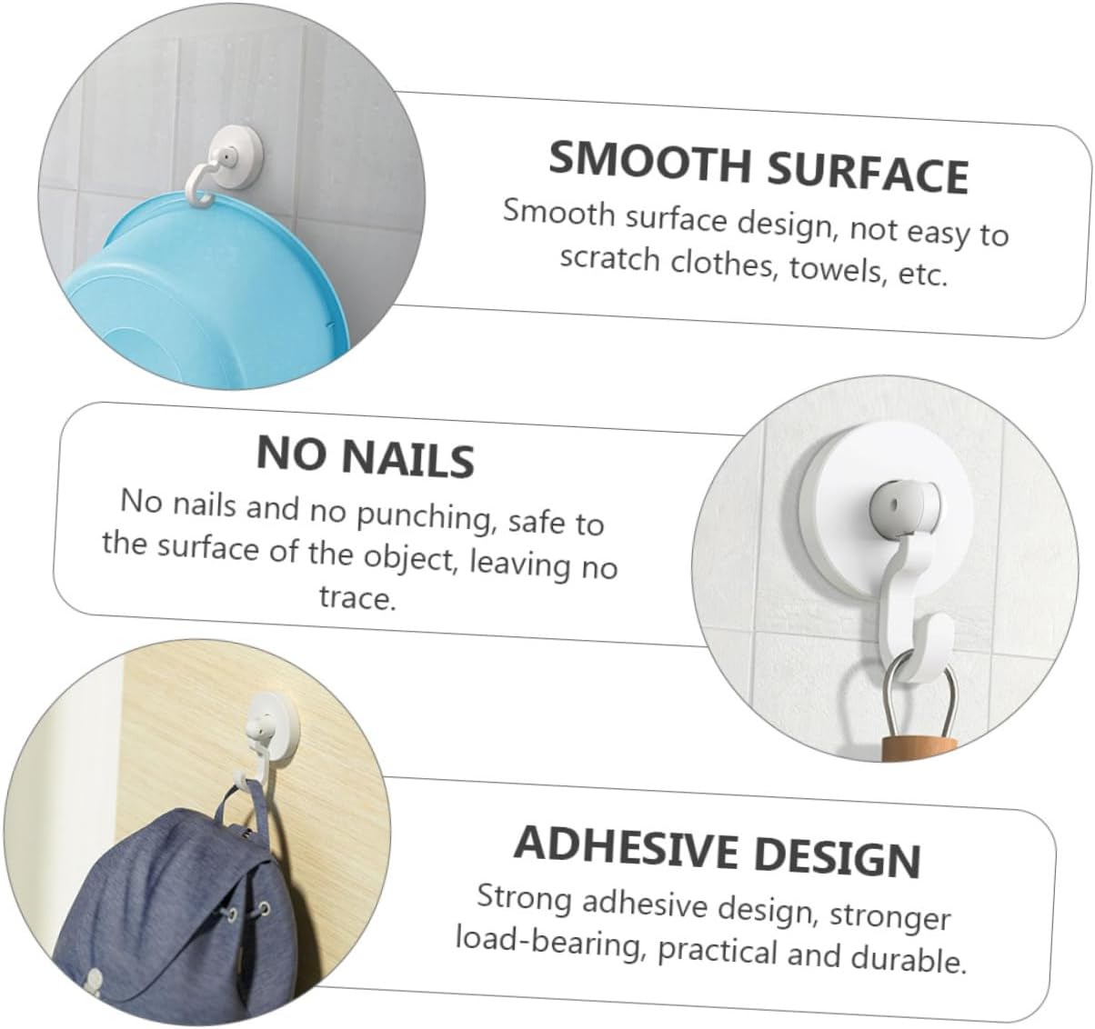 3pcs Home Hooks Removable Wall Hooks for Towels and Kitchen Items
