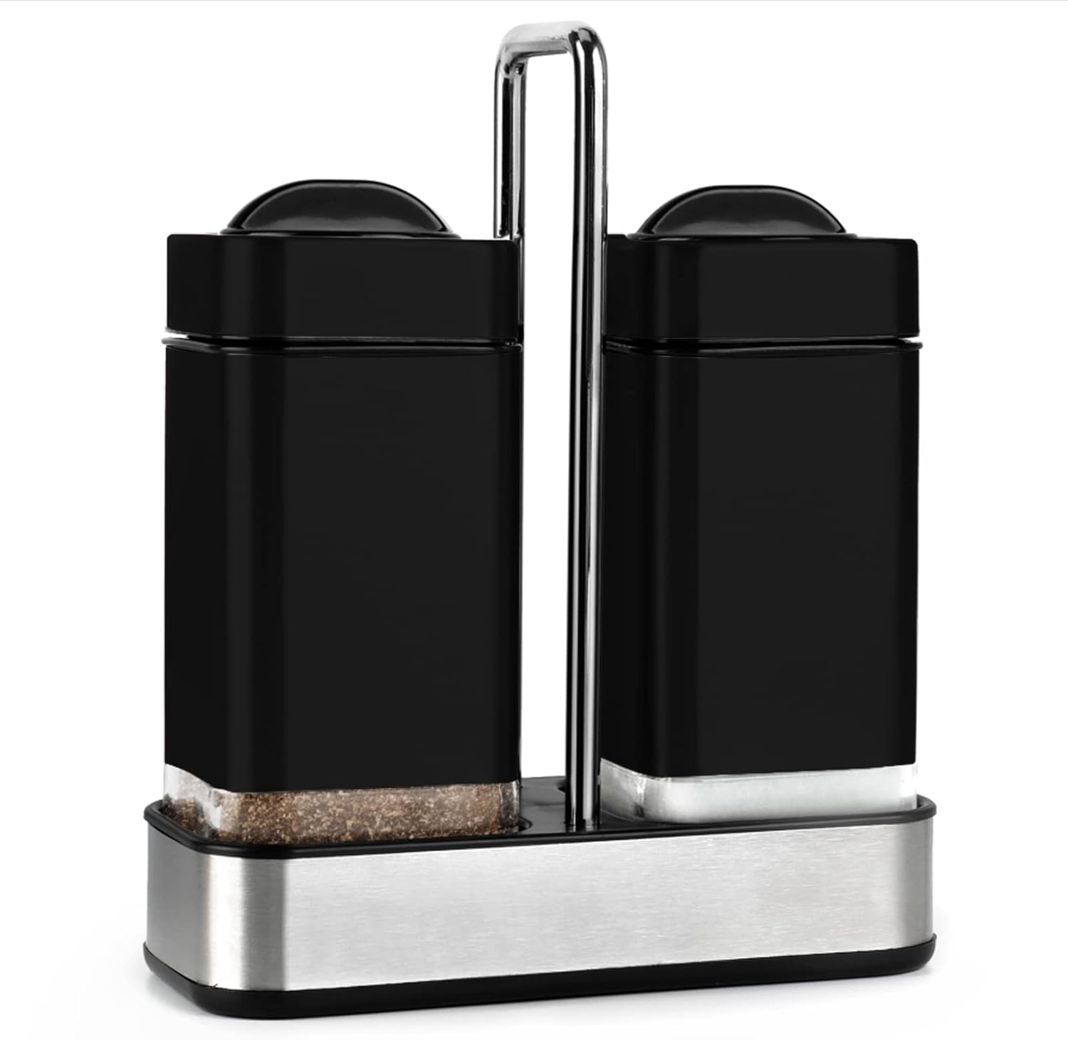 Aelga Black Salt Pepper Shakers Set with Holder