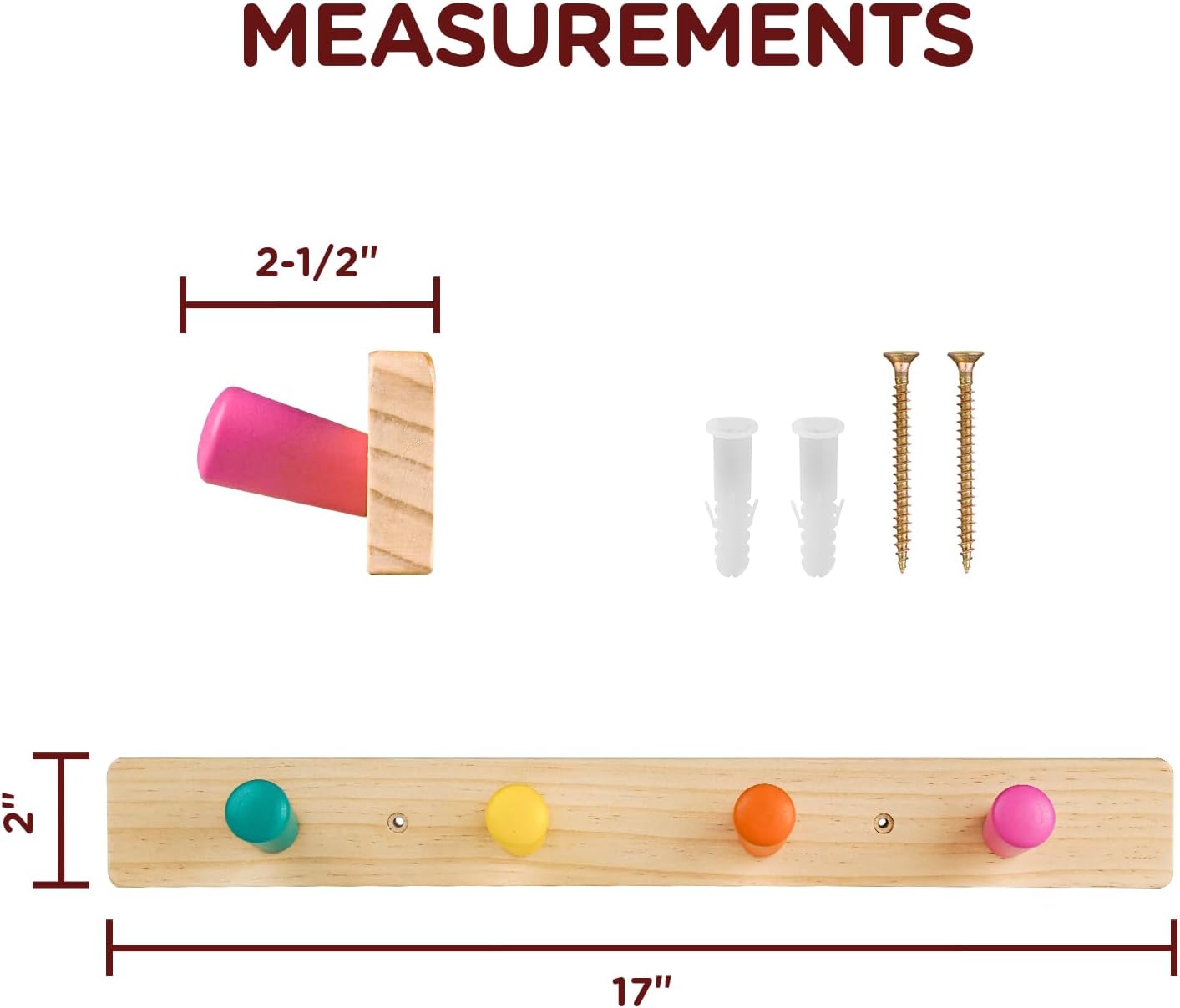 Monlurd Kids Solid Wood Coat Rack Wall Mount
