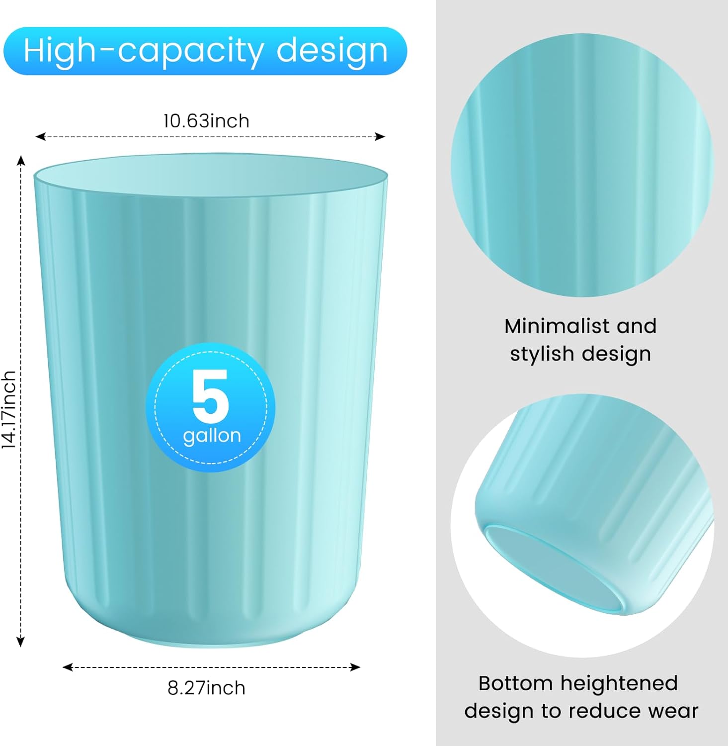 2Pack 5 Gallon Blue Trash Can Durable Easy to Clean