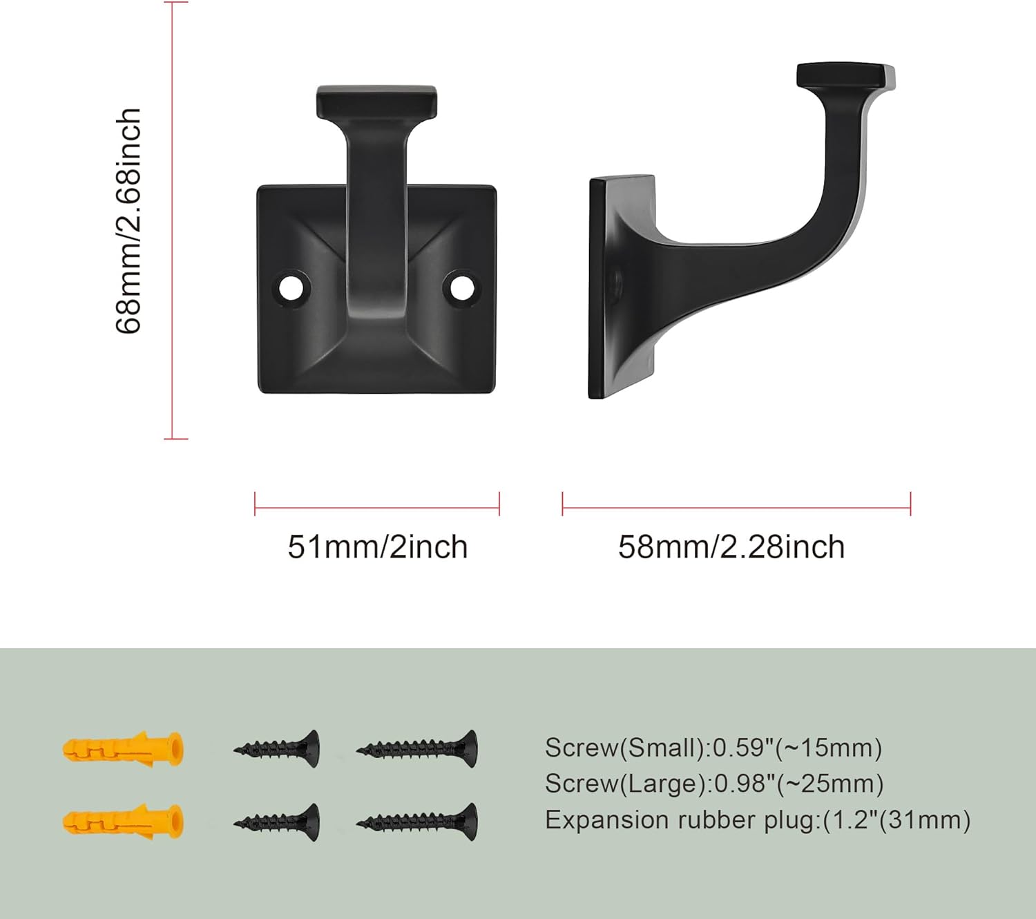 SAILING 5 Pack Matte Black Coat Hooks