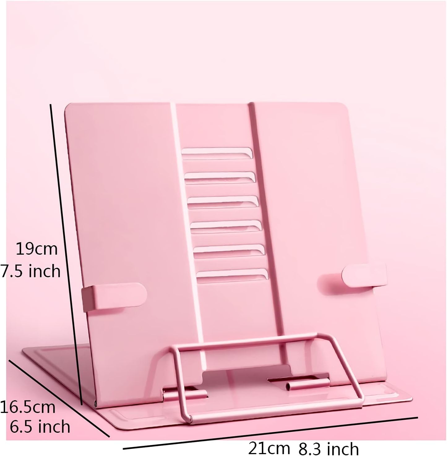 Adjustable Metal Book Stand with Page Clip for Kitchen and Office Blue