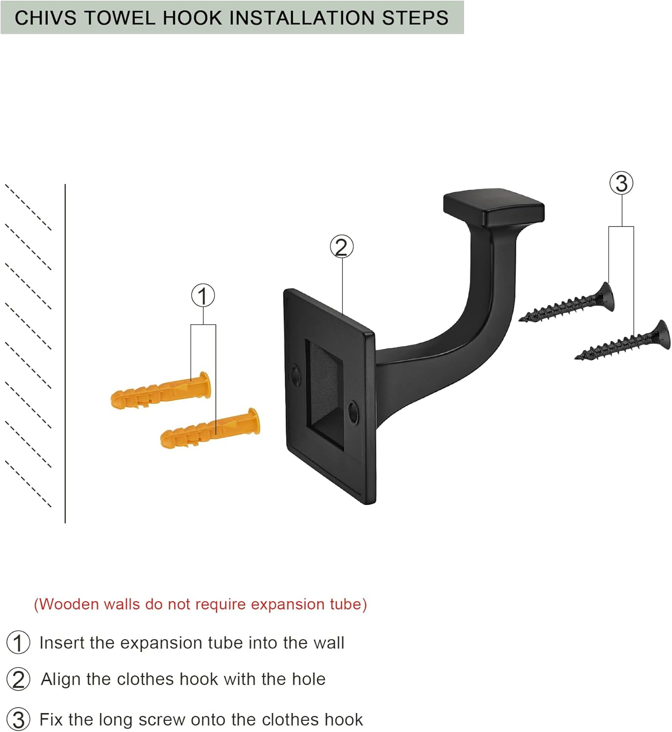SAILING 5 Pack Matte Black Coat Hooks