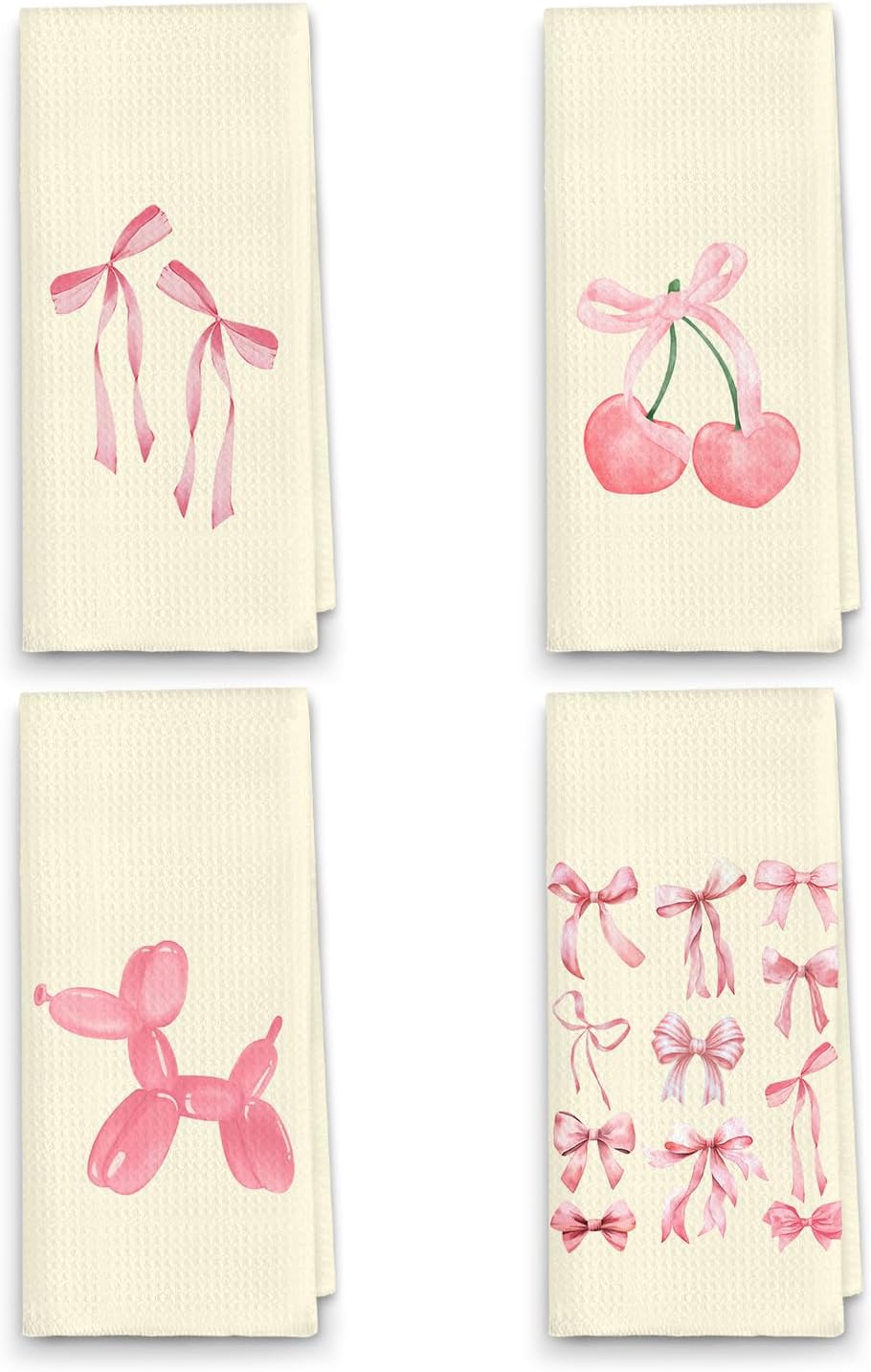 ETYZE Pink Cherry Bow Hand Towels Set of 4