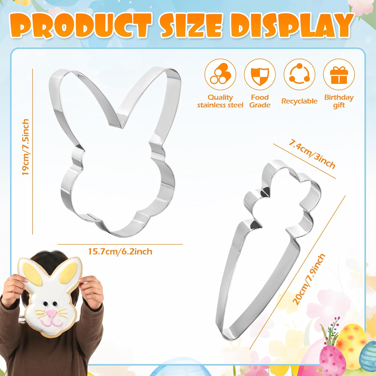 2pcs Extra Large Easter Cookie Cutters with Bunny and Carrot Shapes