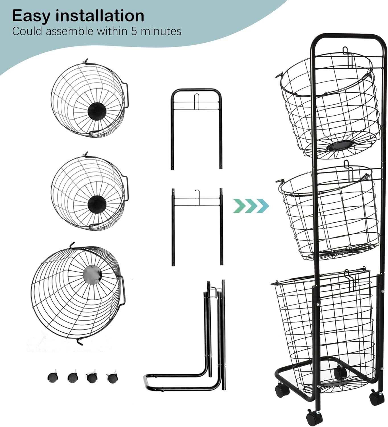 MYOYAY 3-Tier Laundry Cart on Wheels