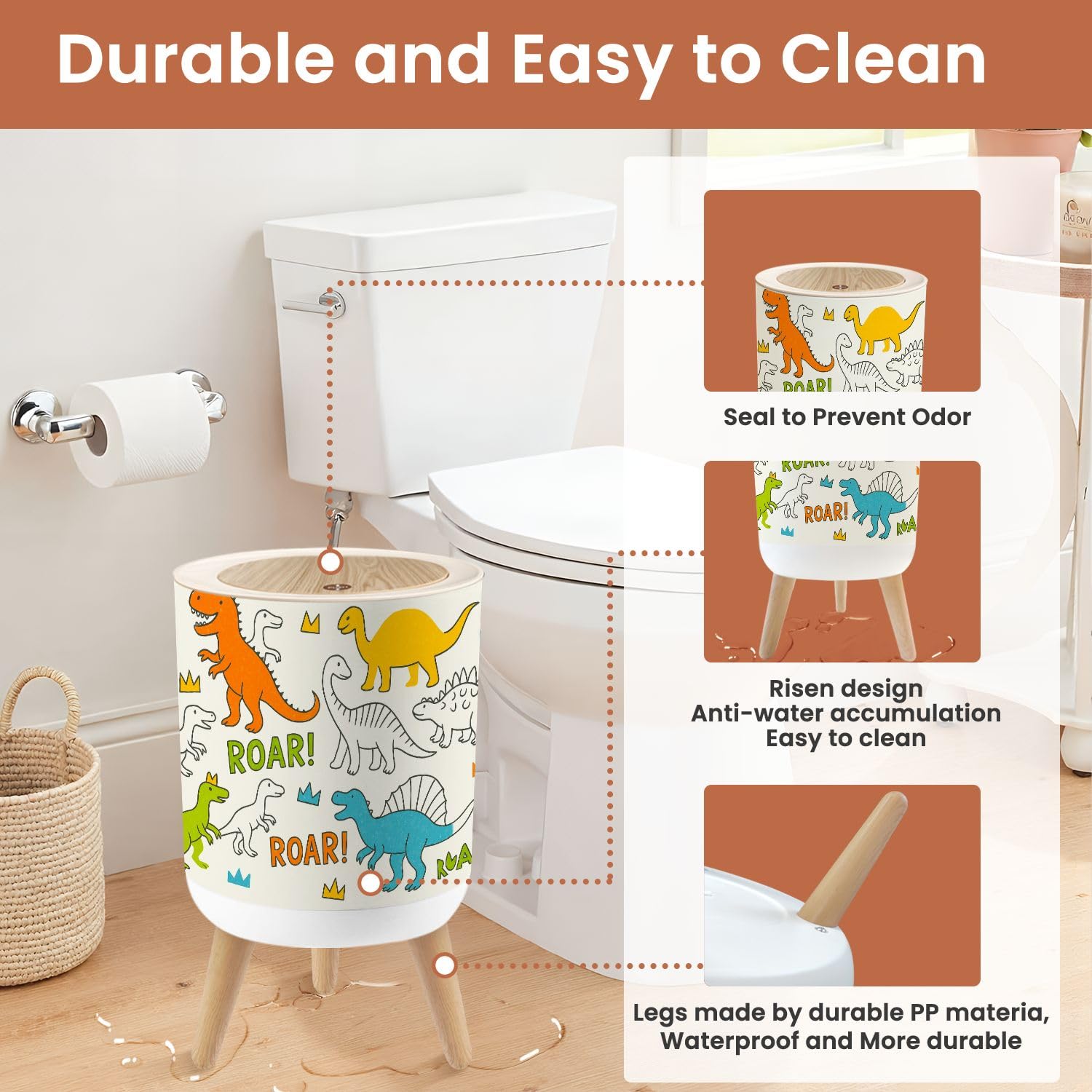 Grunge Dinosaur Print 18 Gallon Dog Proof Trash Can