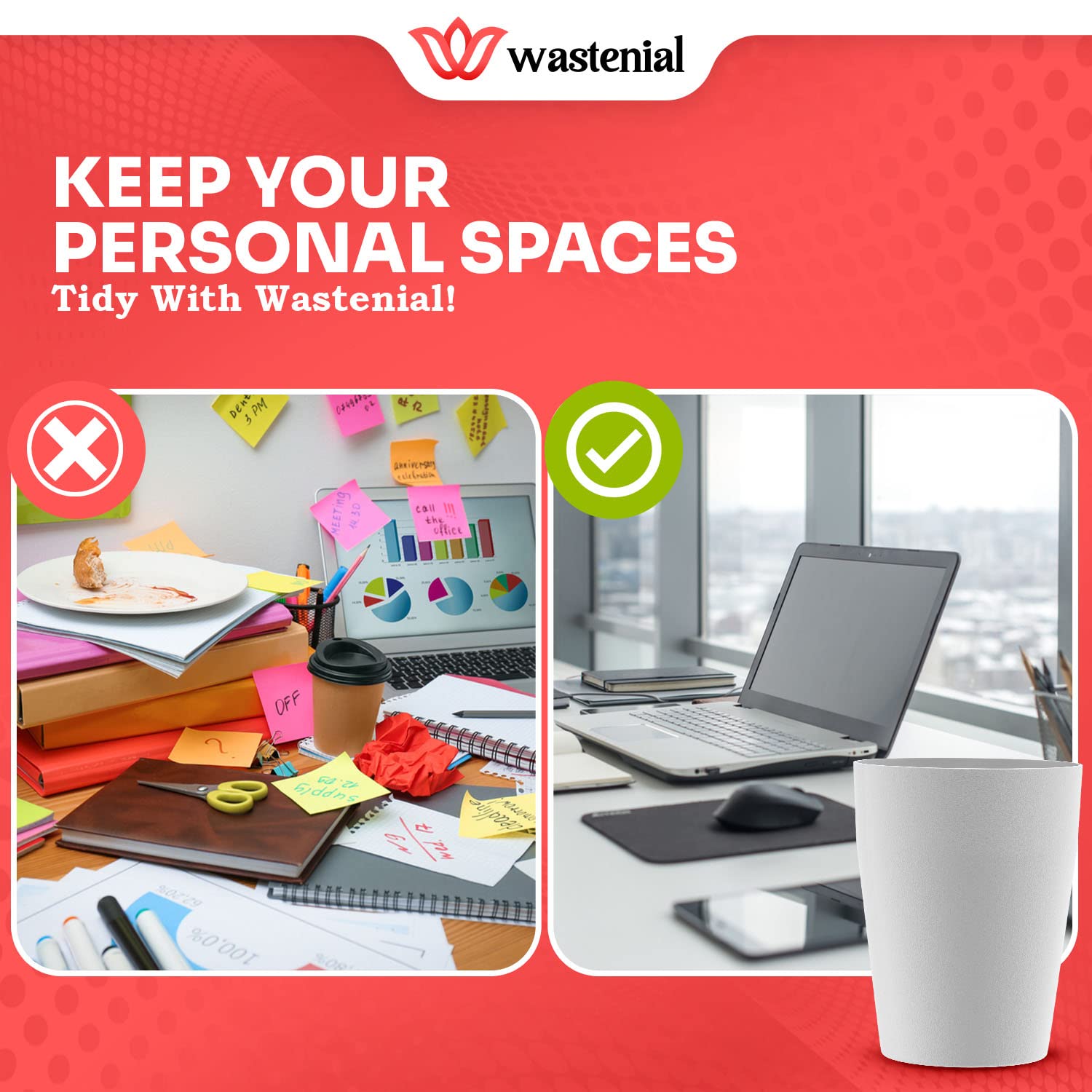 Wastenial 2pcs Matte White 1-Gallon Trash Can