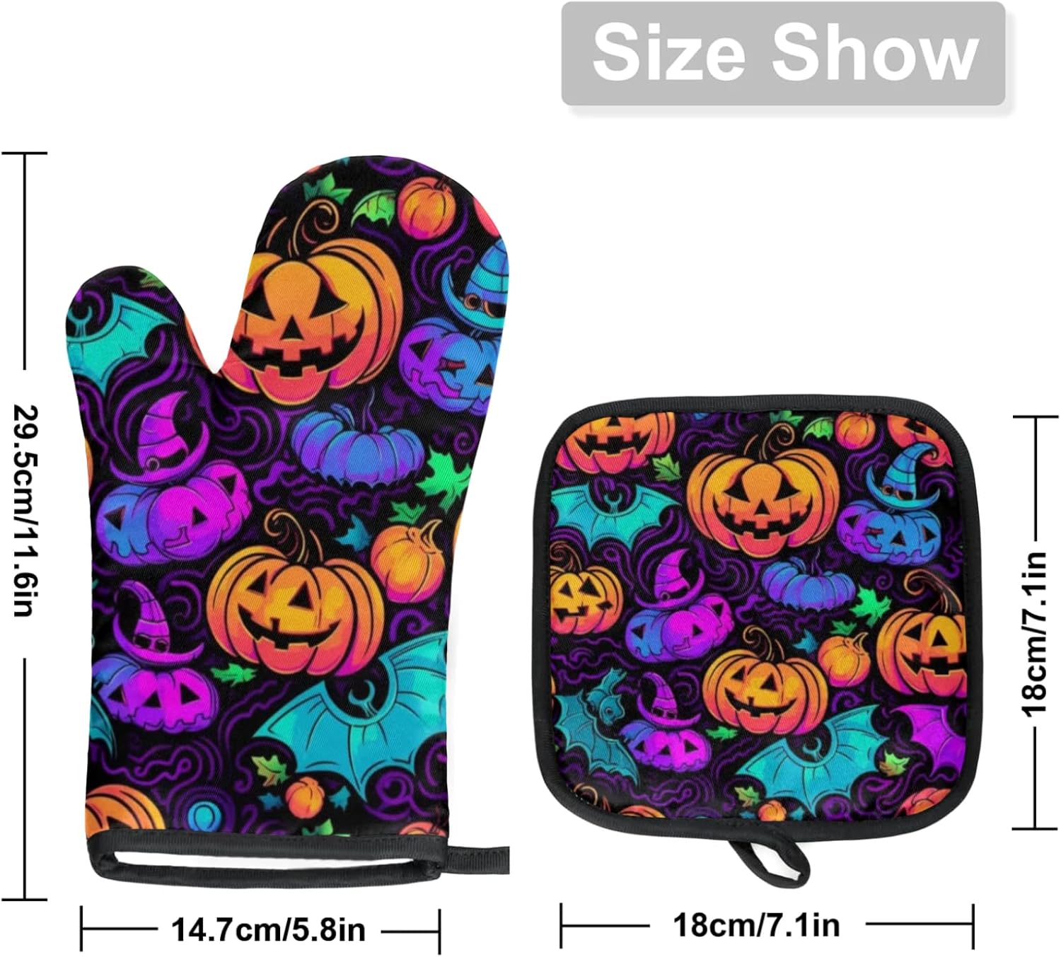 Aglebo Bat Pumpkins Oven Mitts and Pot Holders Set of 2