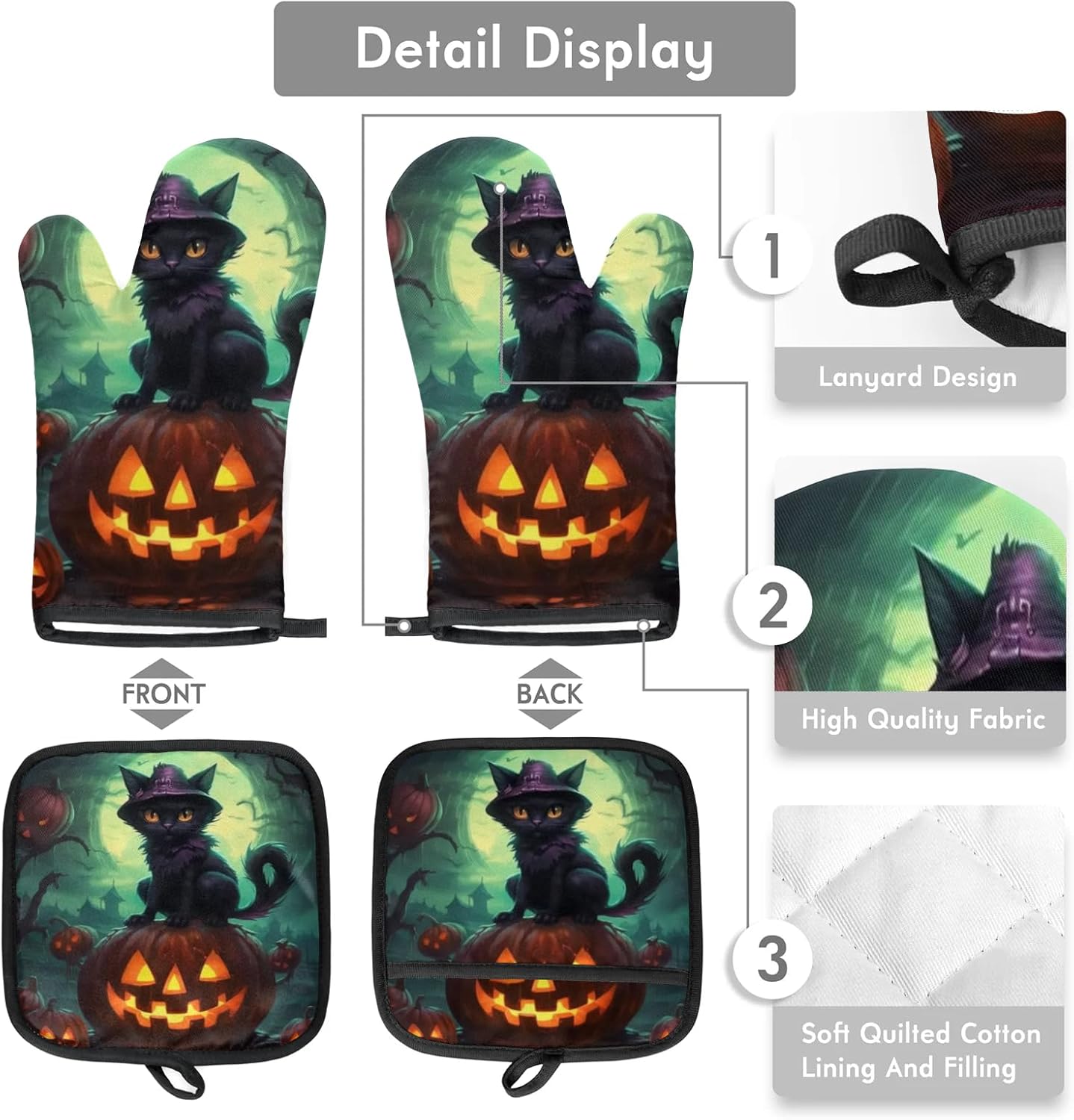 Aglebo Halloween Funny Pumpkin Oven Mitts and Pot Holders Set