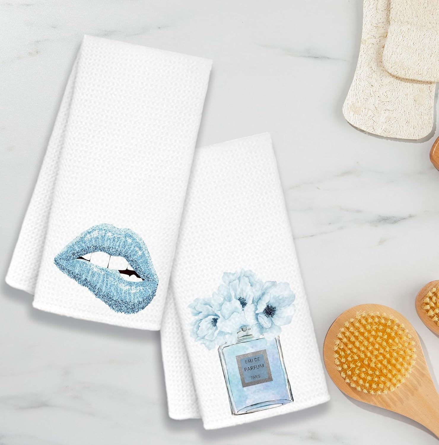 Light Blue Decorative Towels Set of 2 16x39 Inch