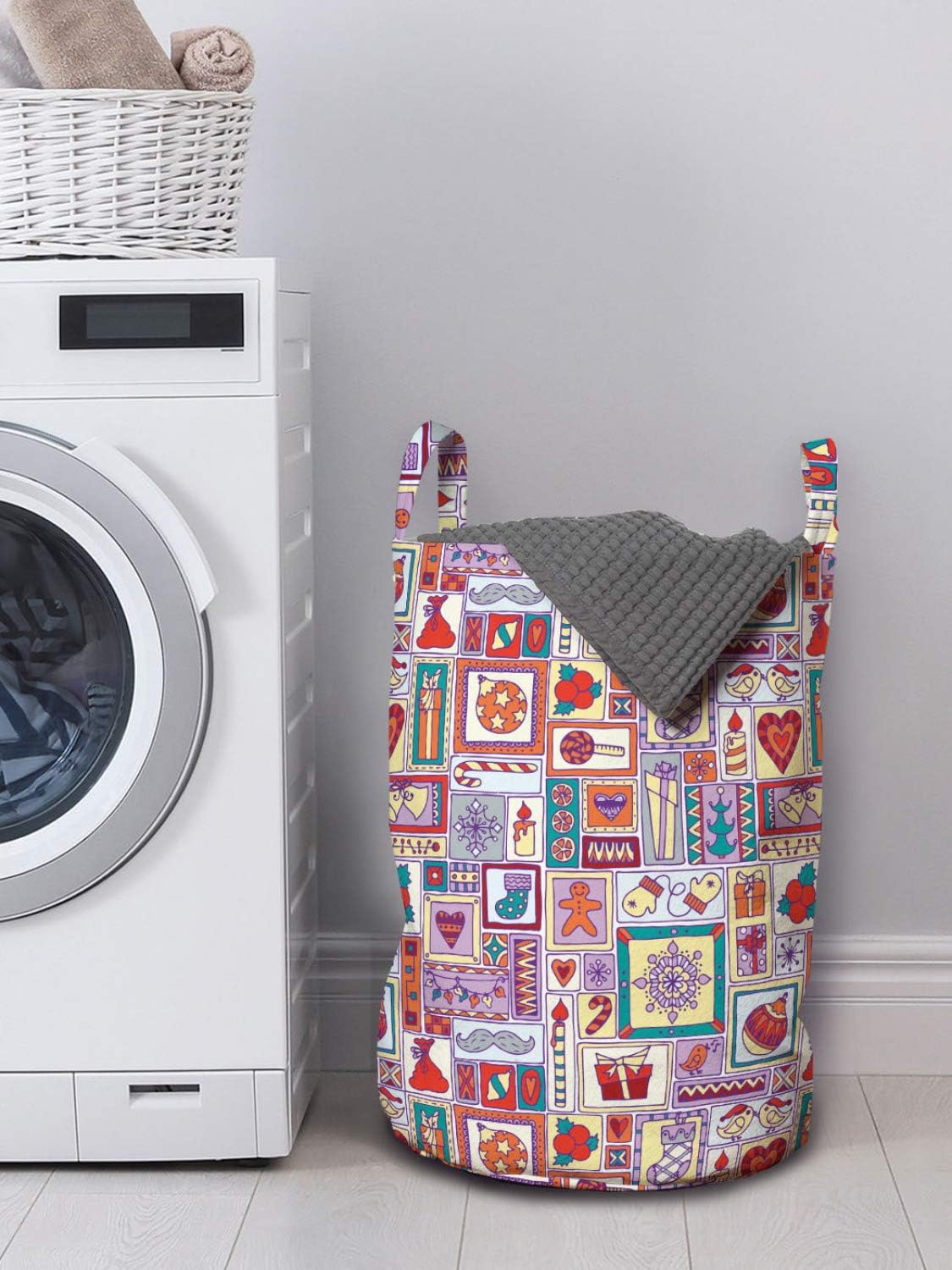 Ambesonne Christmas Laundry Bag with Bells Design