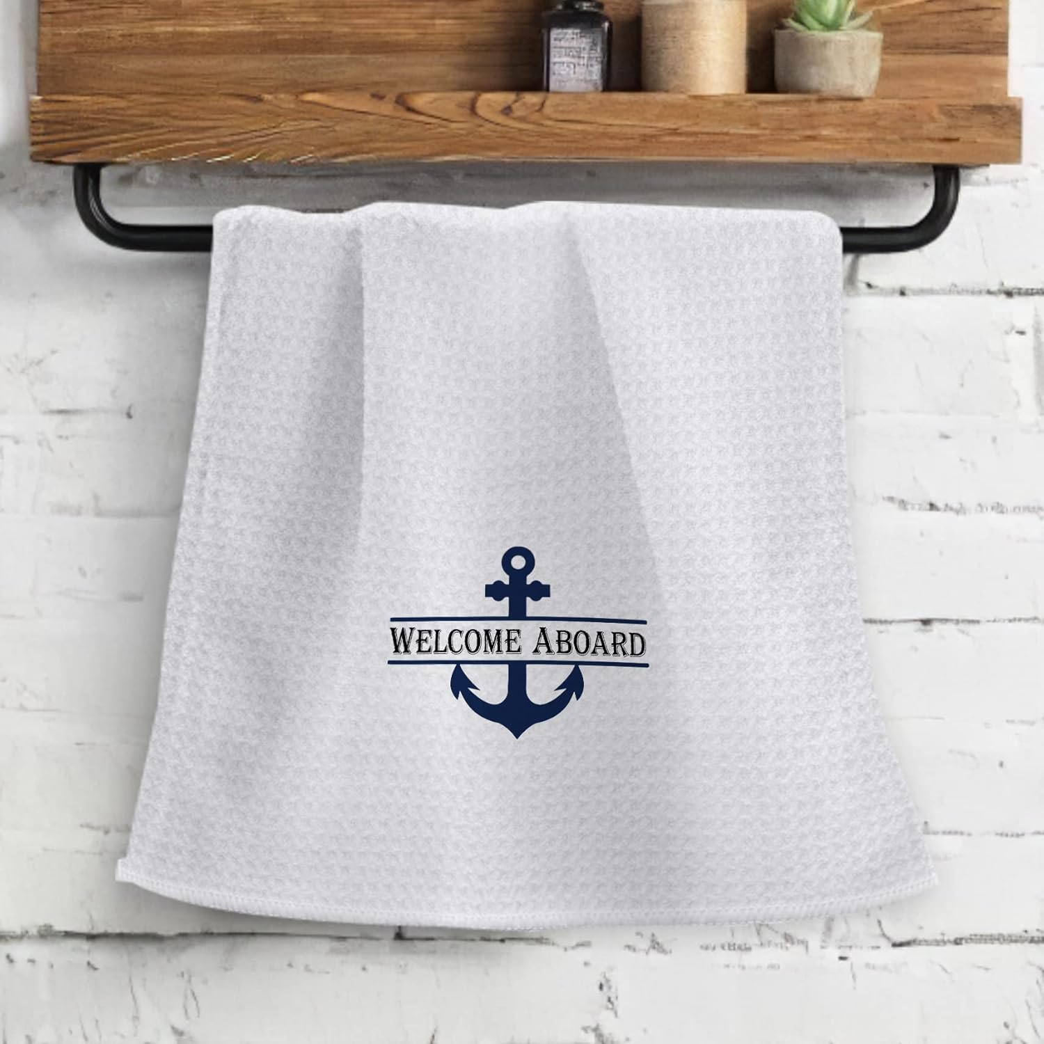 OHSUL Navy Blue Anchor Beach Kitchen Bath Towel