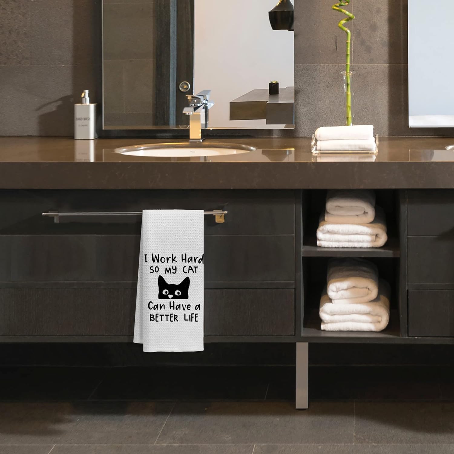 Voatok Black Cat Quote Bath Towel - 16x24 Inch