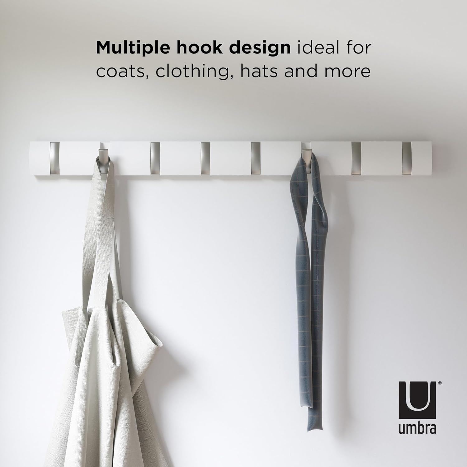 Umbra Flip Wall-Mounted Coat Rack Rail with 8 Hooks
