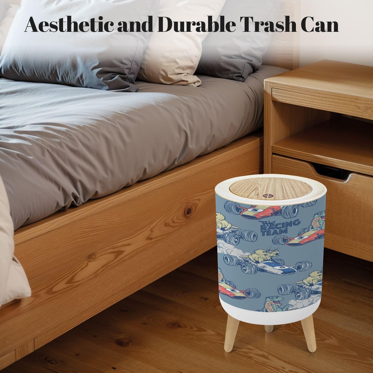 JCOOKLOFTS 18 Gallon Dinosaur Race Car Trash Can with Lid
