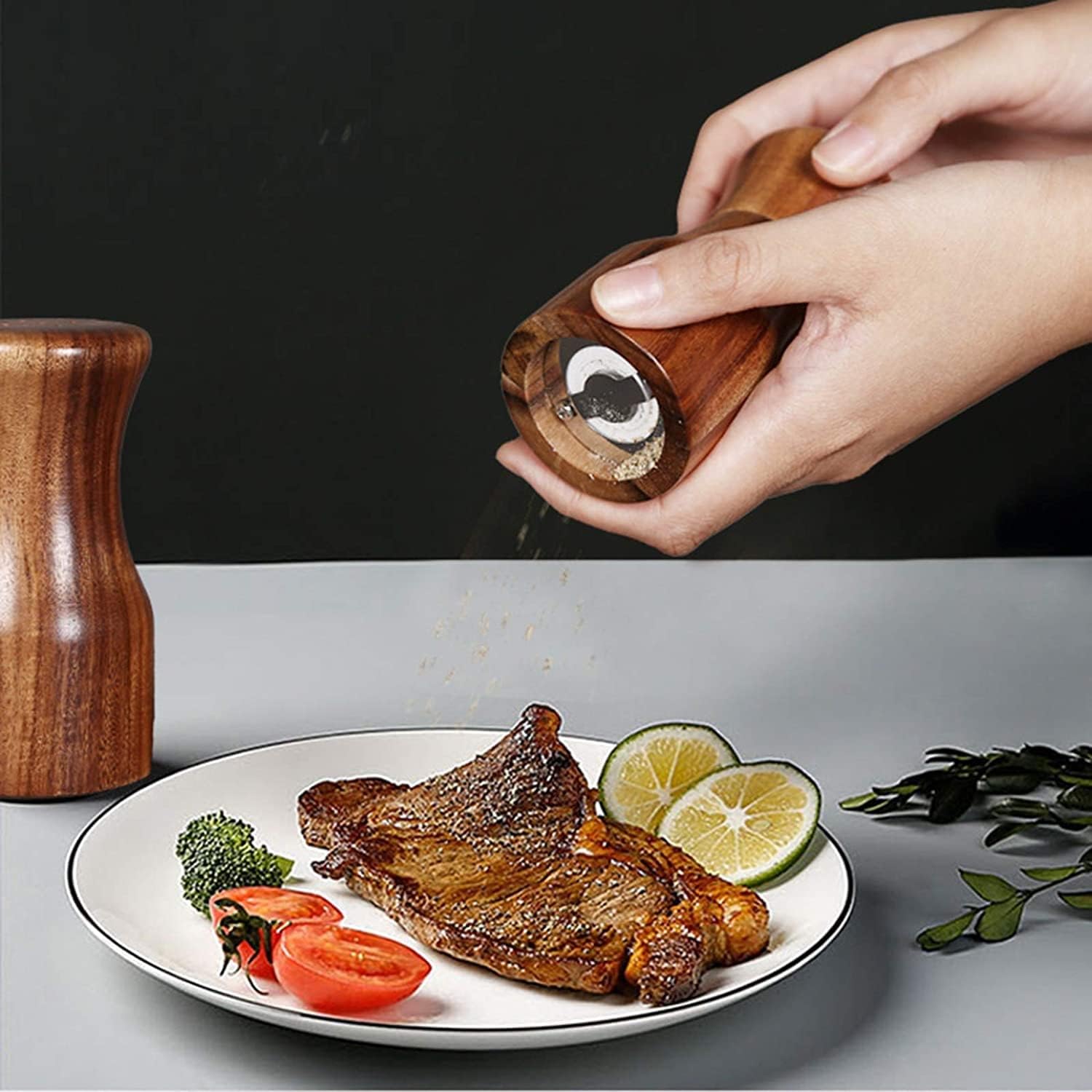 SEFAX 2-Piece Salt and Pepper Grinder Set with Storage and Spoon