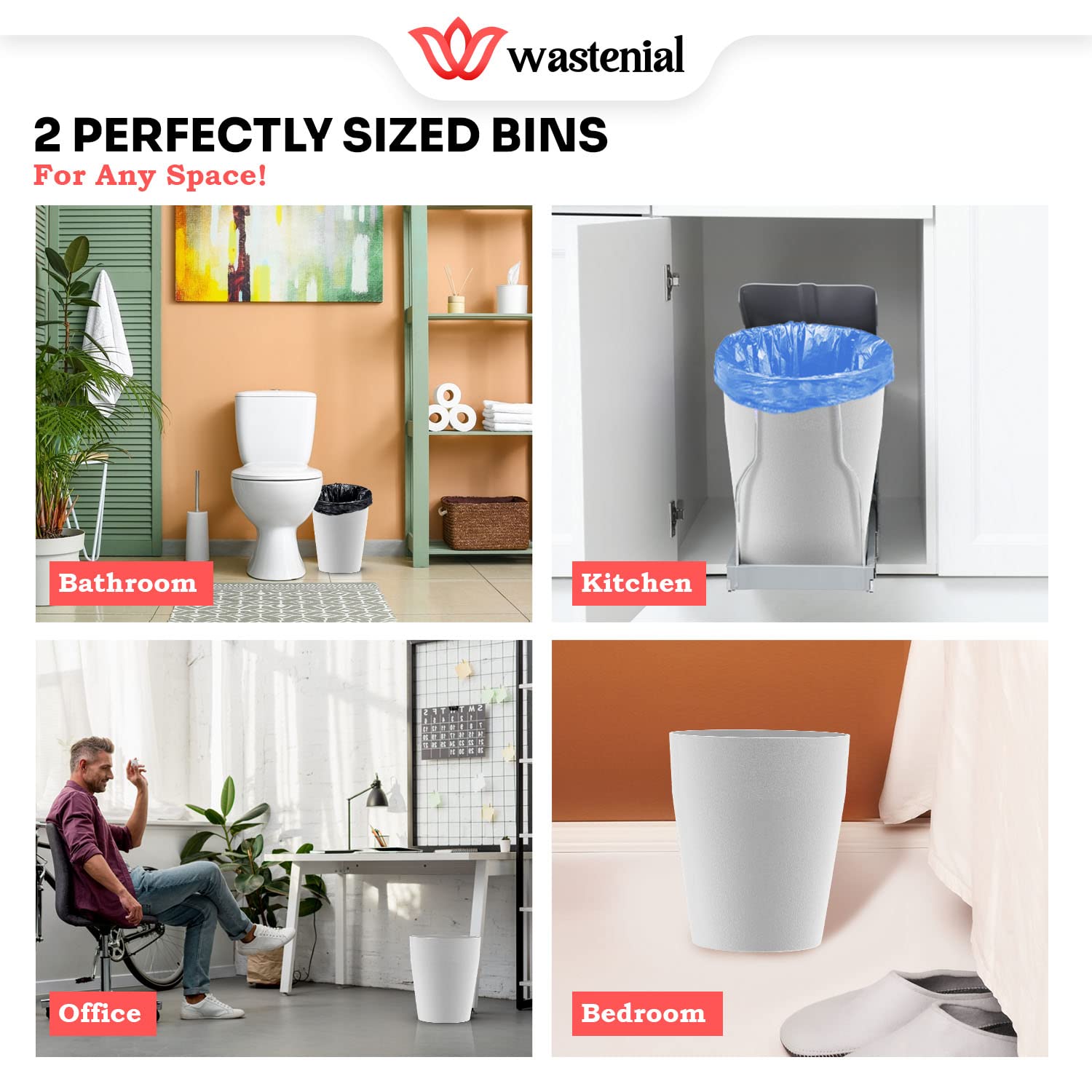 Wastenial 2pcs Matte White 1-Gallon Trash Can