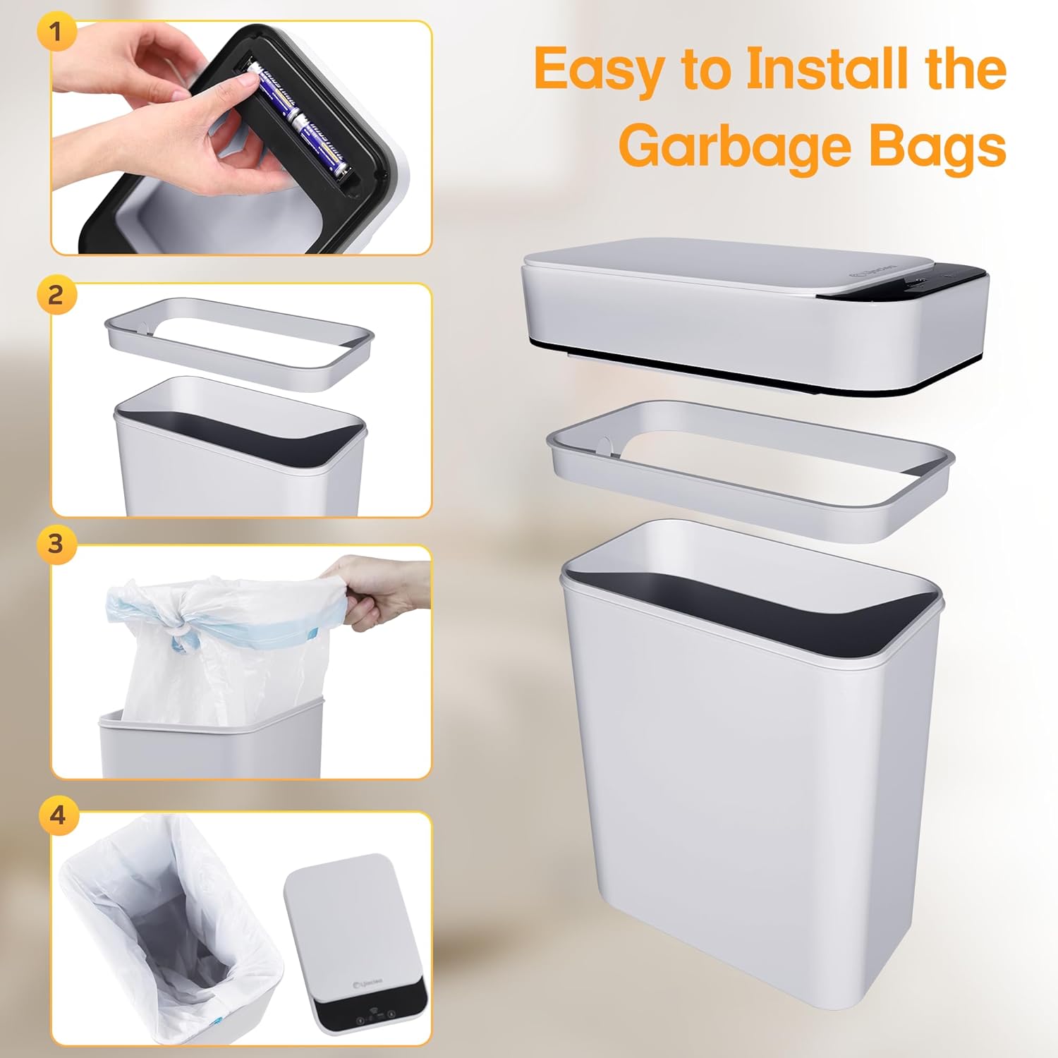 LJIACLEA Touchless Bathroom Trash Can 26 Gallon with Lid