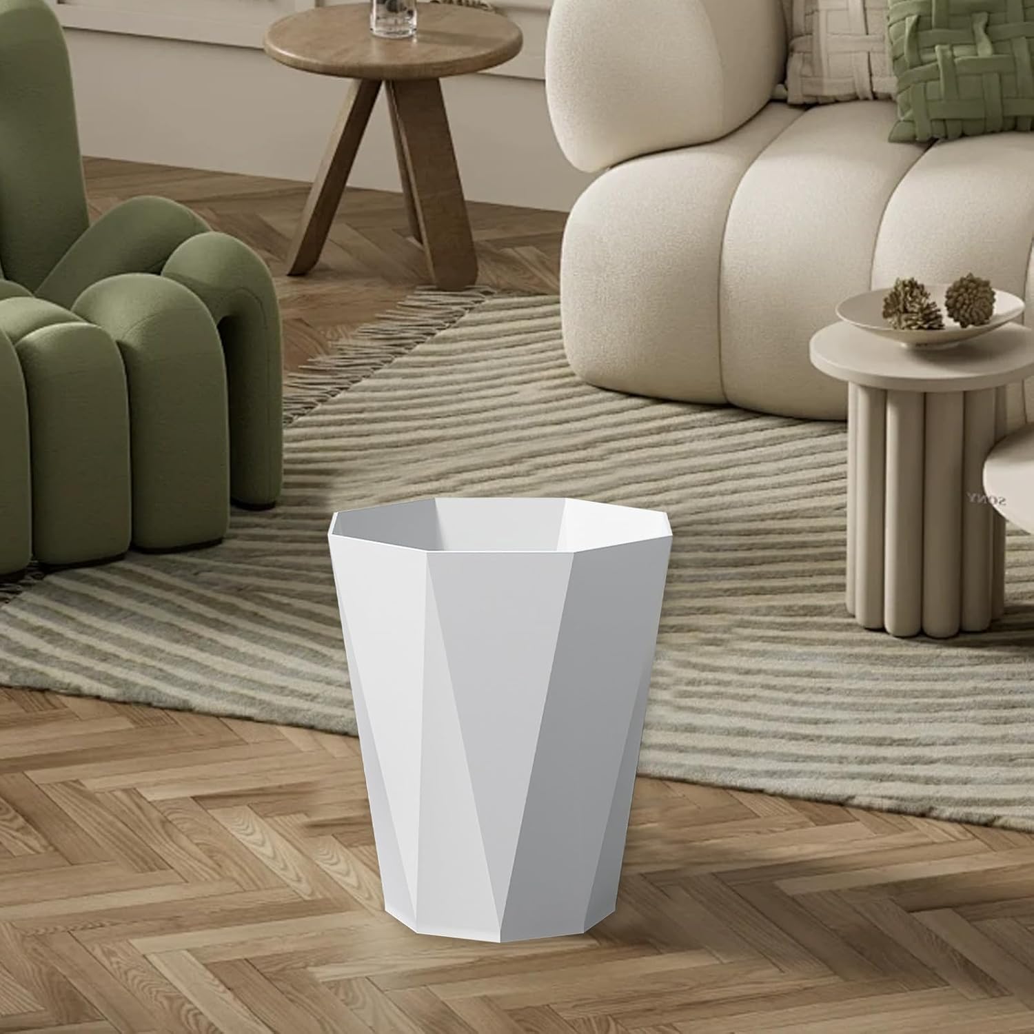 Compact Plastic Trash Can with Press Ring for Small Spaces