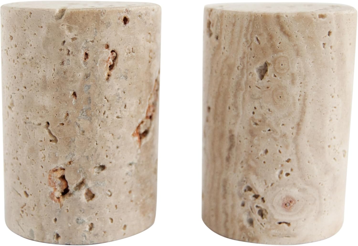Creative Co-Op Natural Round Travertine Salt Pepper Shakers Set of 2 Small