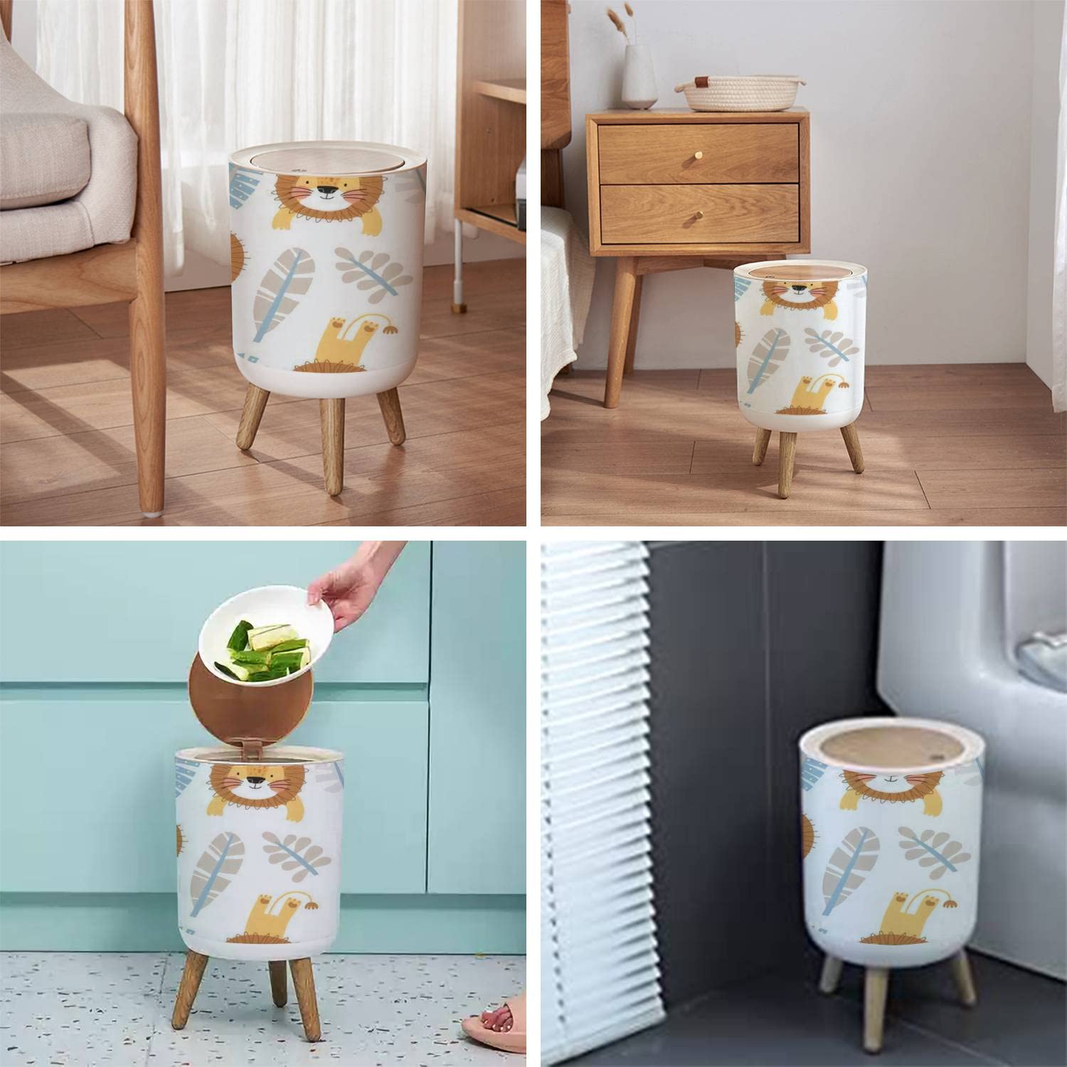 Cute Lion Trash Can with Lid for Home