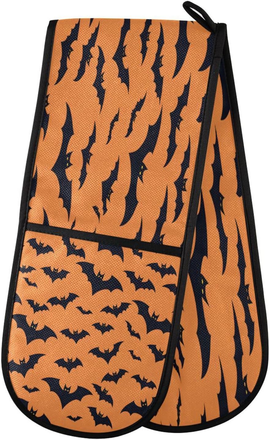 Quteprint Black Bats Halloween Oven Mitts Heat Resistant