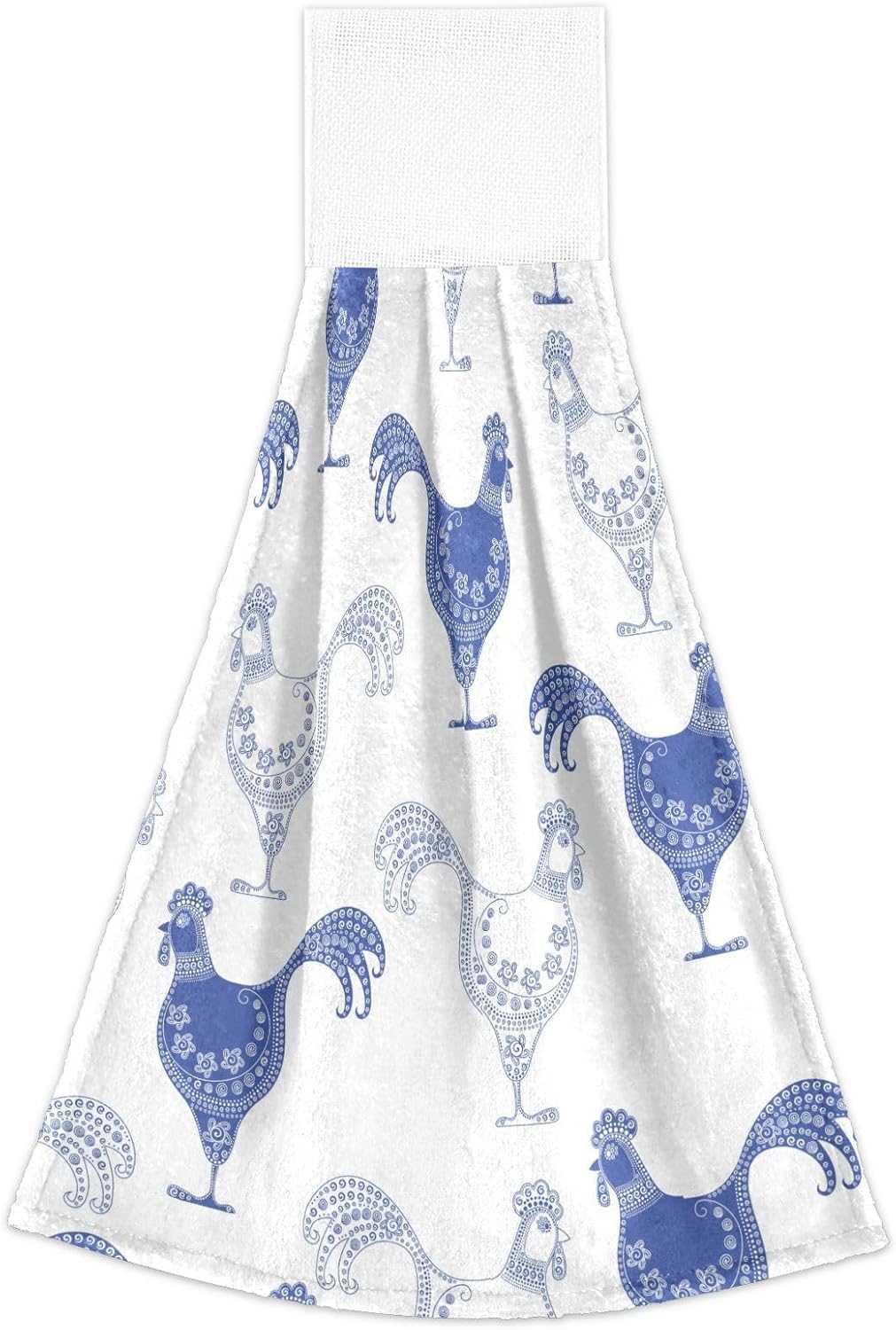 OTVEE Blue White Cartoon Rooste Kitchen Towels 2 Pieces