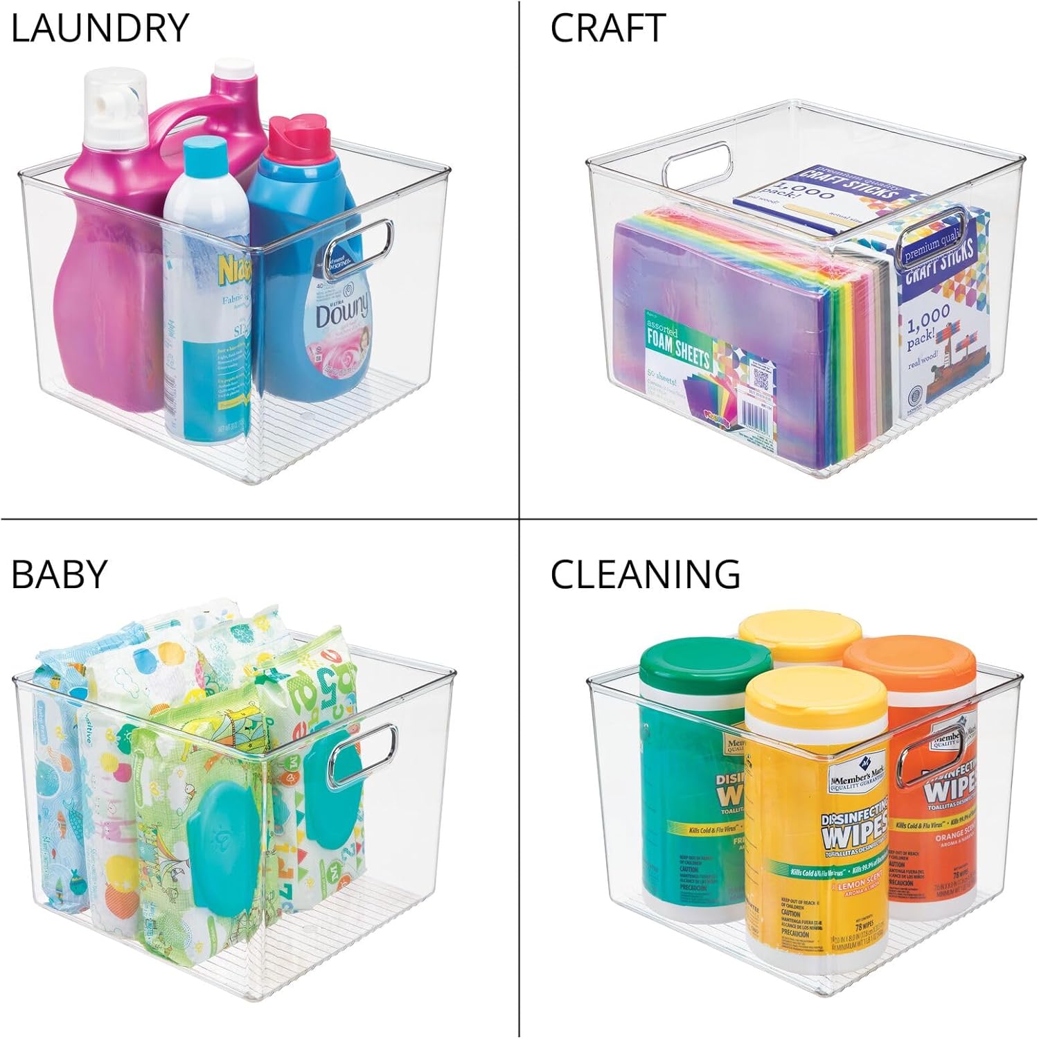 mDesign Clear Plastic Storage Bins with Handles 8 Pack 1