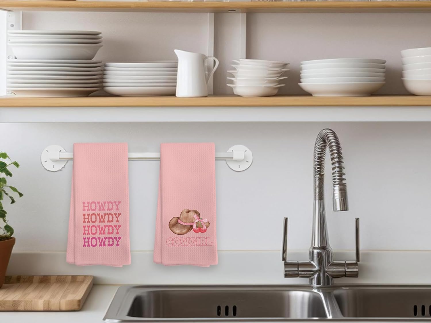 Pink Bow Preppy Kitchen Towels Set of 4