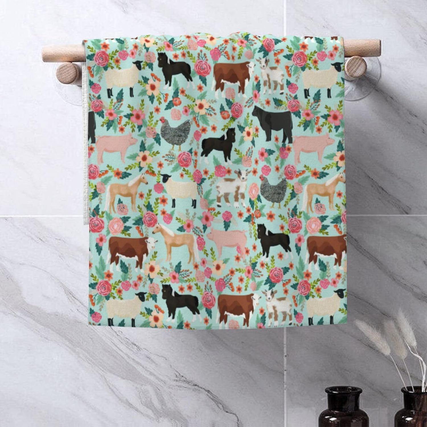 Begarm Kitchen Towels Set of 2 Farmhouse Animals Design 1