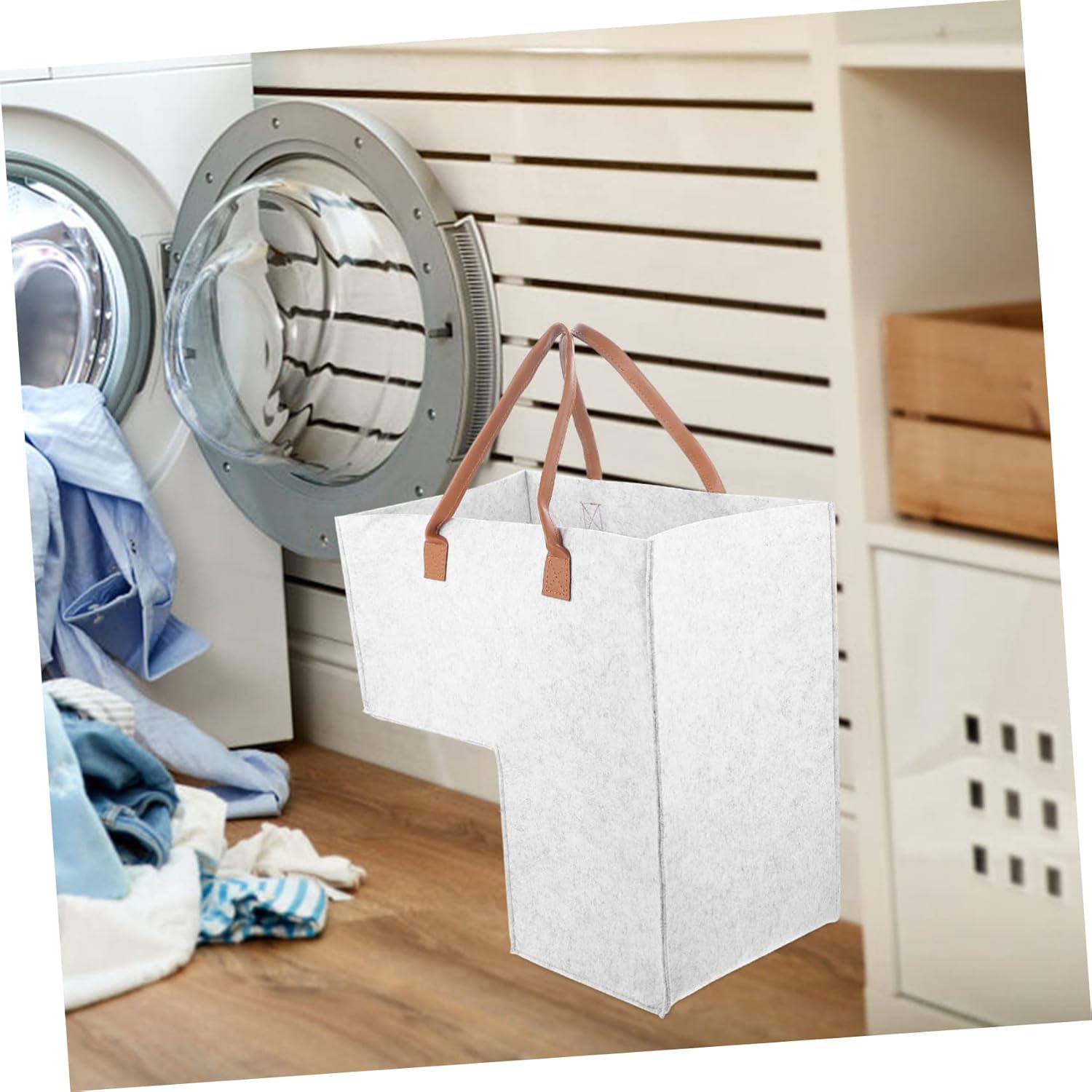 CAXUSD Foldable Stair Storage Basket Light Grey 20x12x14