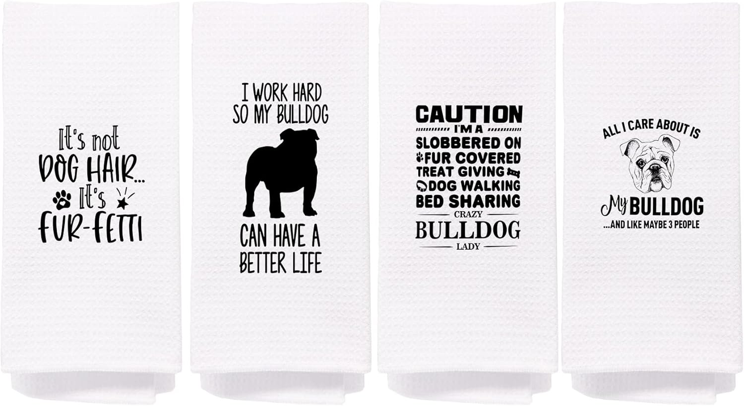 Funny Bulldog Kitchen Towel Set of 4 24x16 Inch