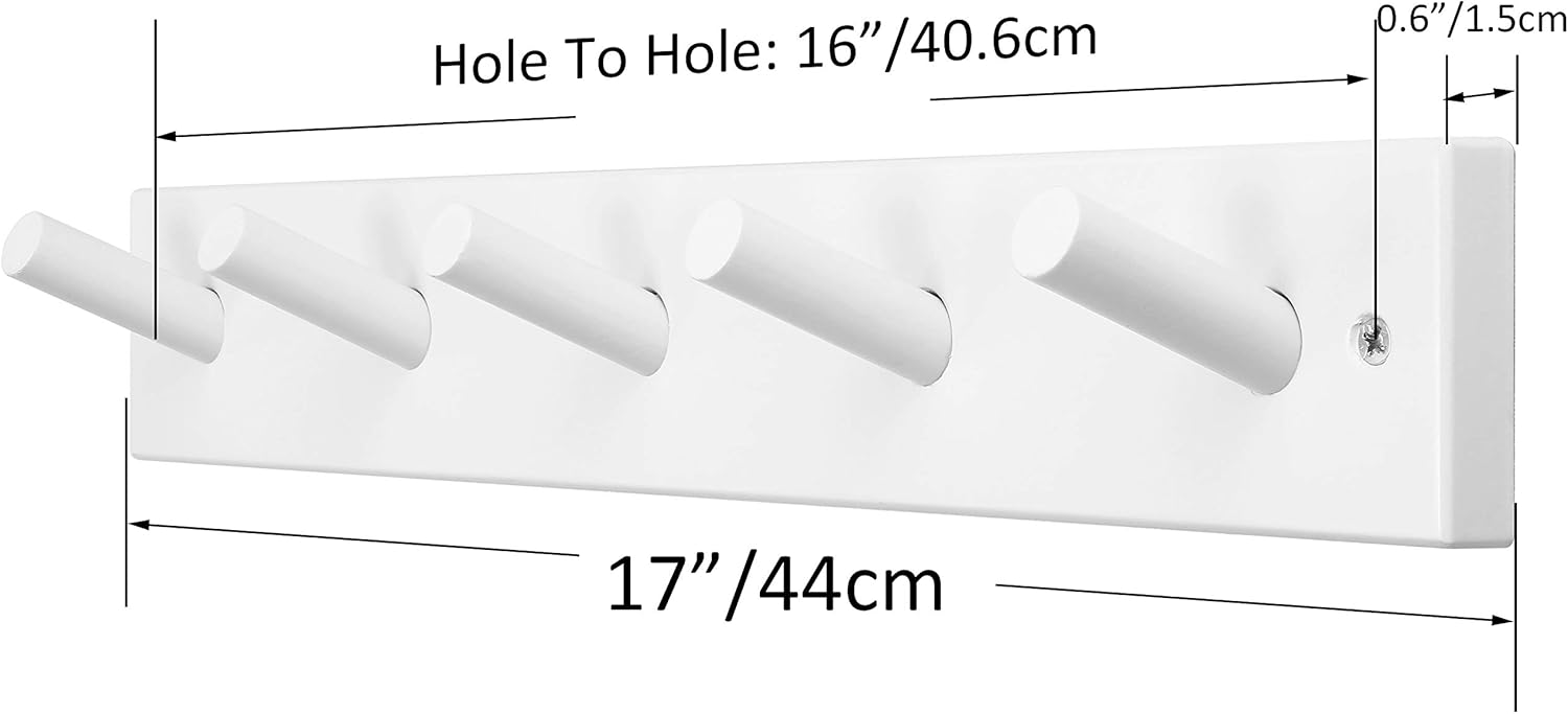 SKOLOO White Bamboo Wall Coat Rack with 5 Pegs 1