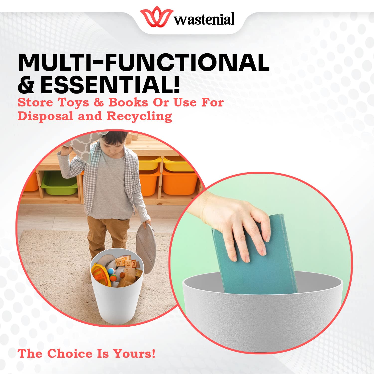 Wastenial 2pcs Matte White 1-Gallon Trash Can