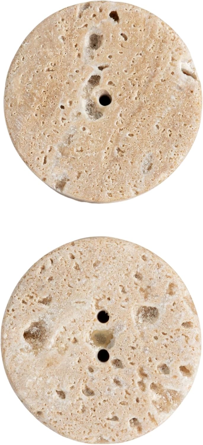 Creative Co-Op Natural Round Travertine Salt Pepper Shakers Set of 2 Small