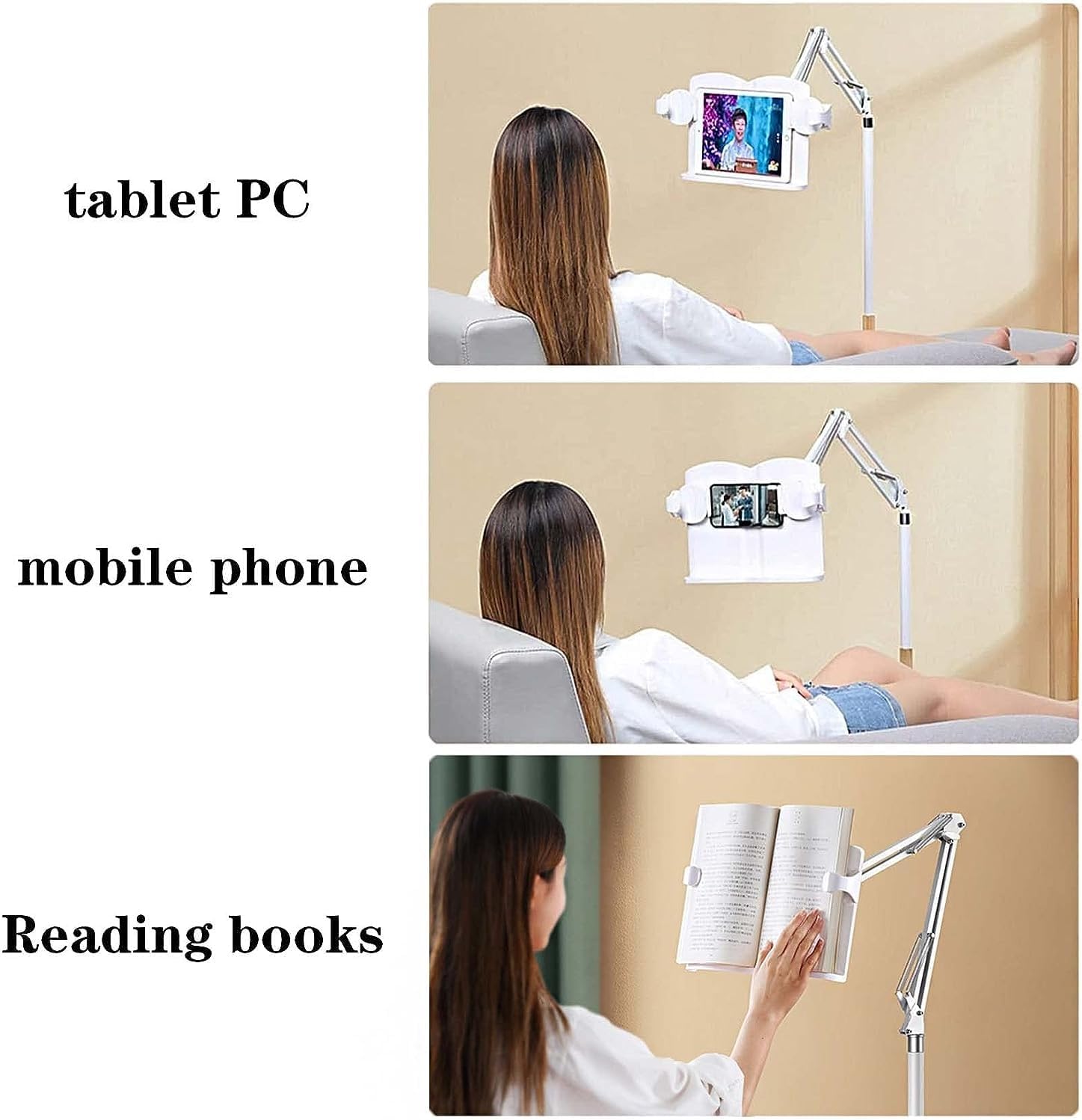 Adjustable Floor Book Stand 180 Rotatable Multifunctional for Kitchen Office Study