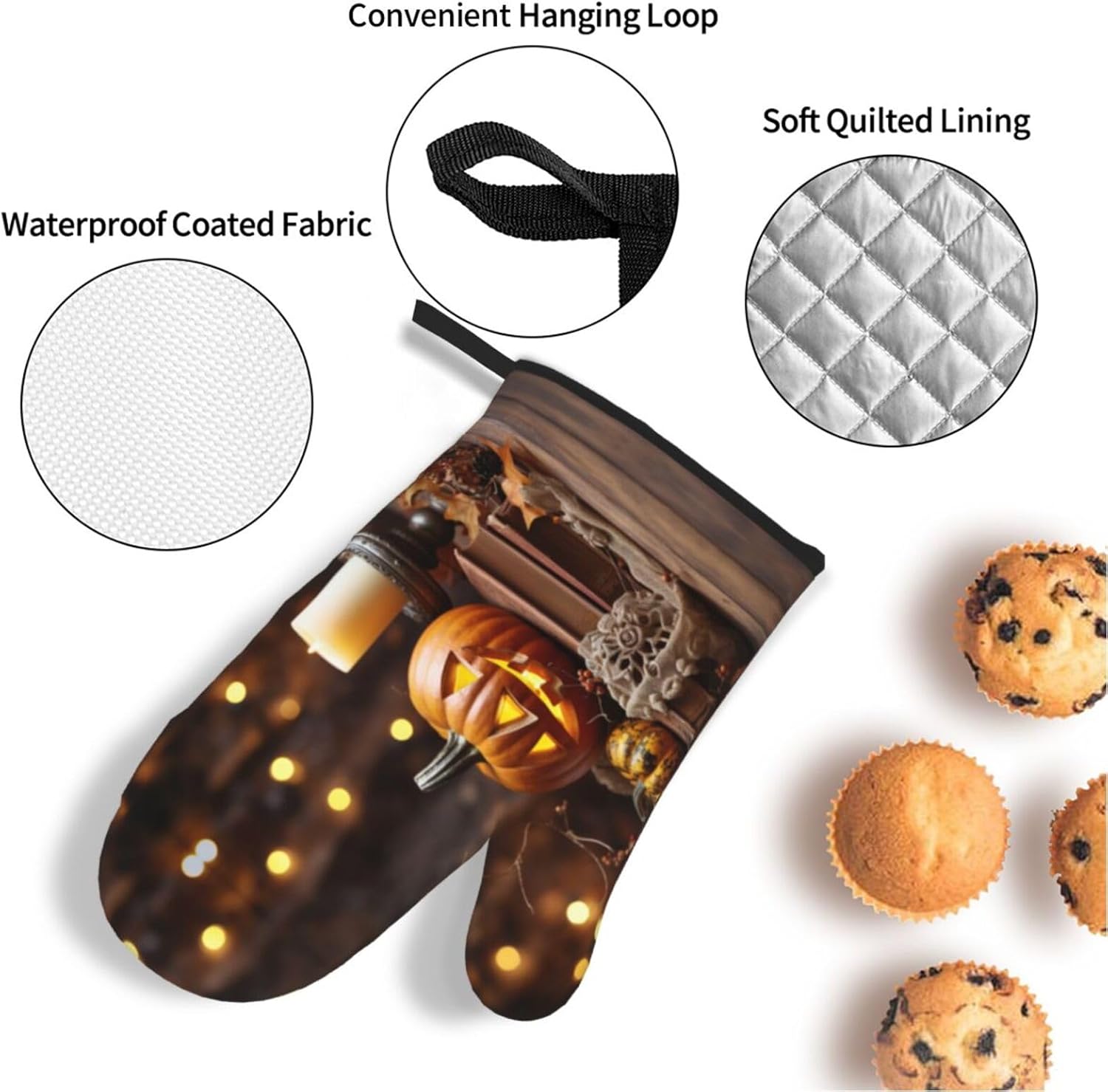 Halloween Pumpkin Print Oven Mitts 4pcs Set
