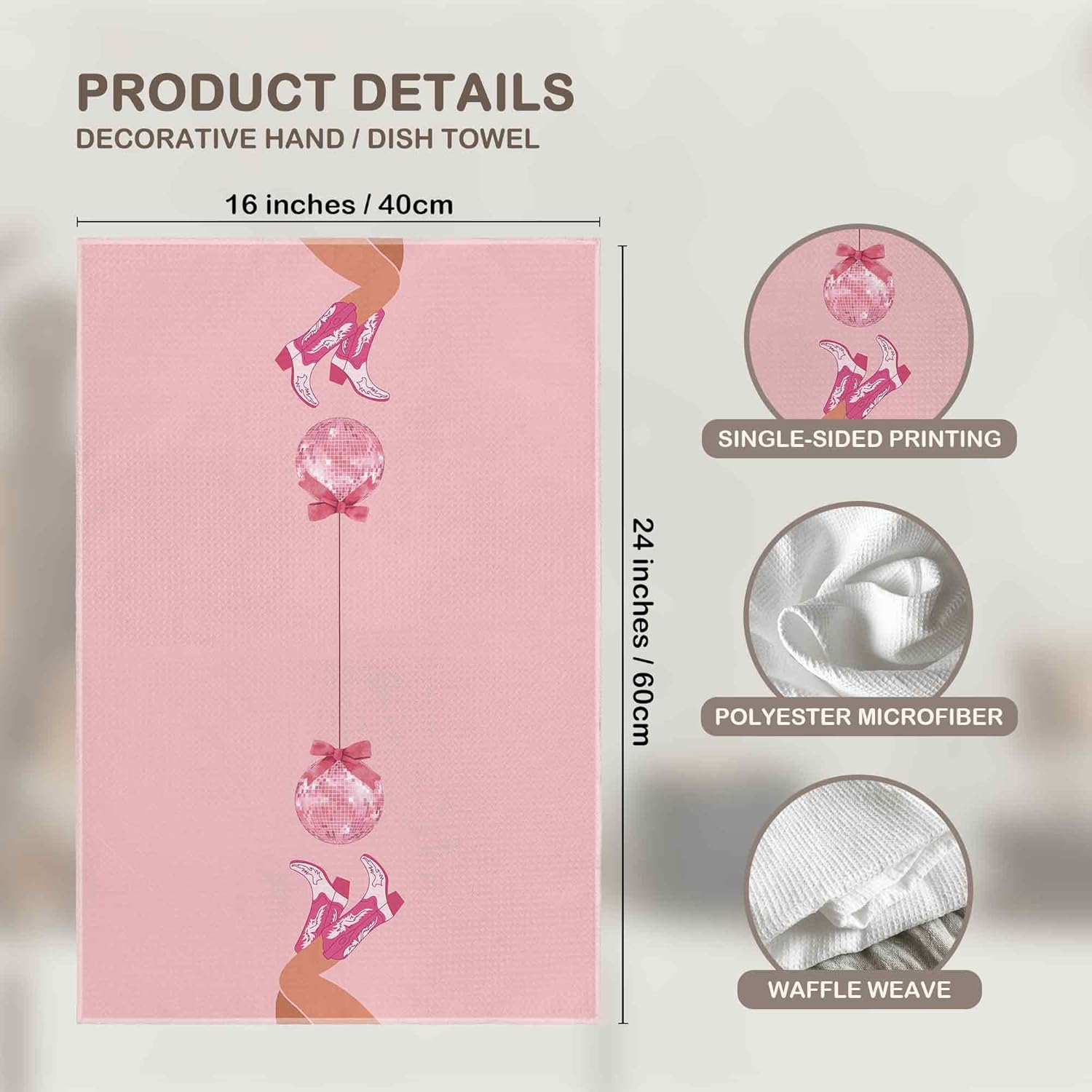 Pink Preppy Bow Cowgirl Boot Dish Towel
