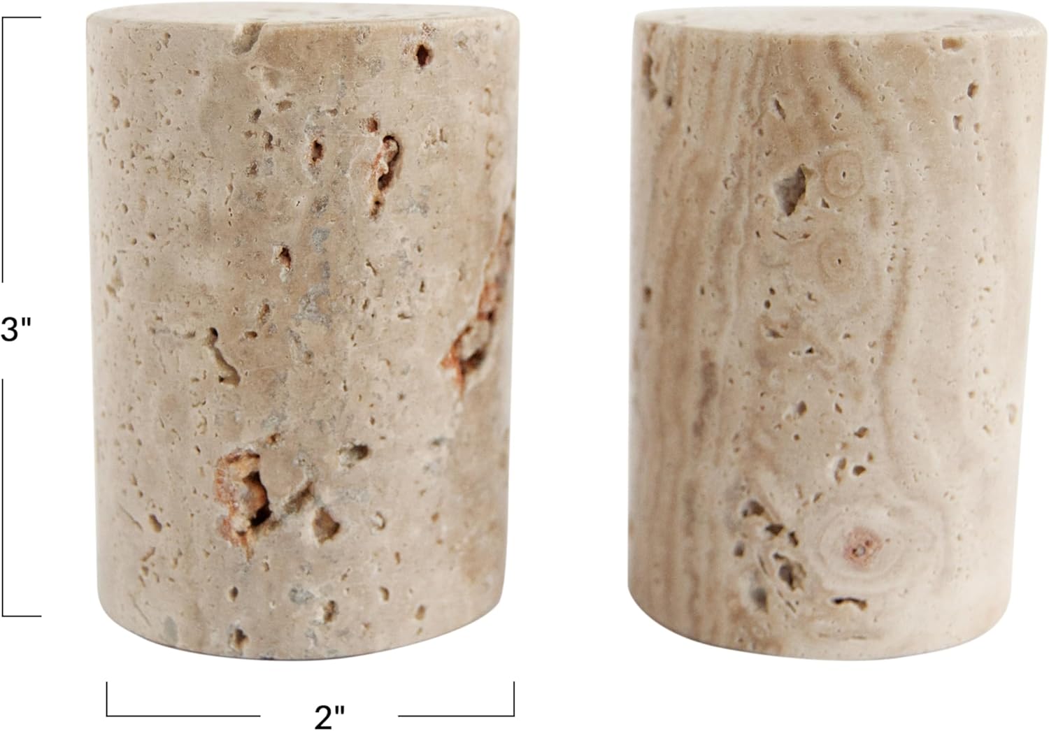 Creative Co-Op Natural Round Travertine Salt Pepper Shakers Set of 2 Small