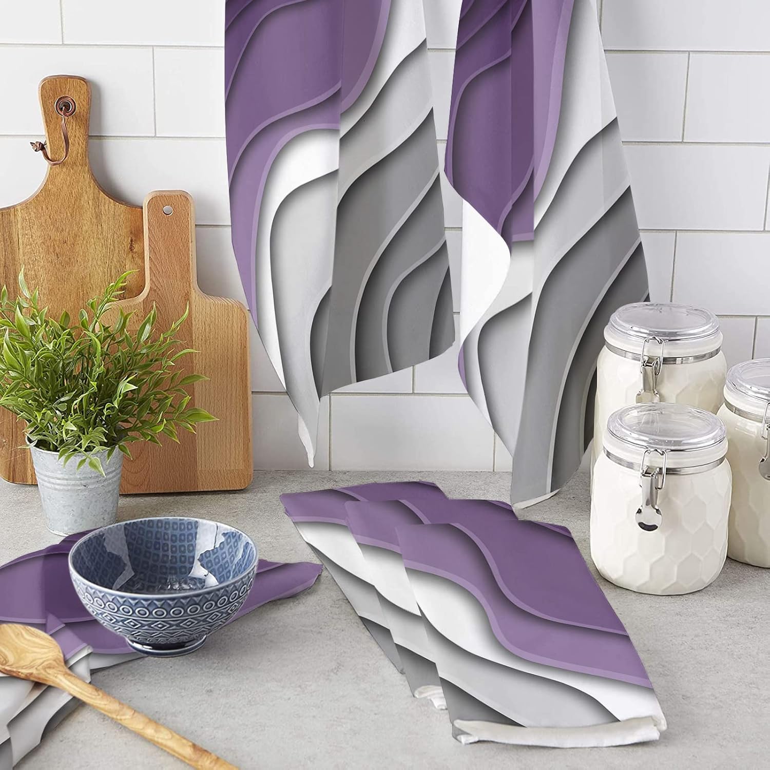 Falaniique 2PCS Ombre Purple Kitchen Towels