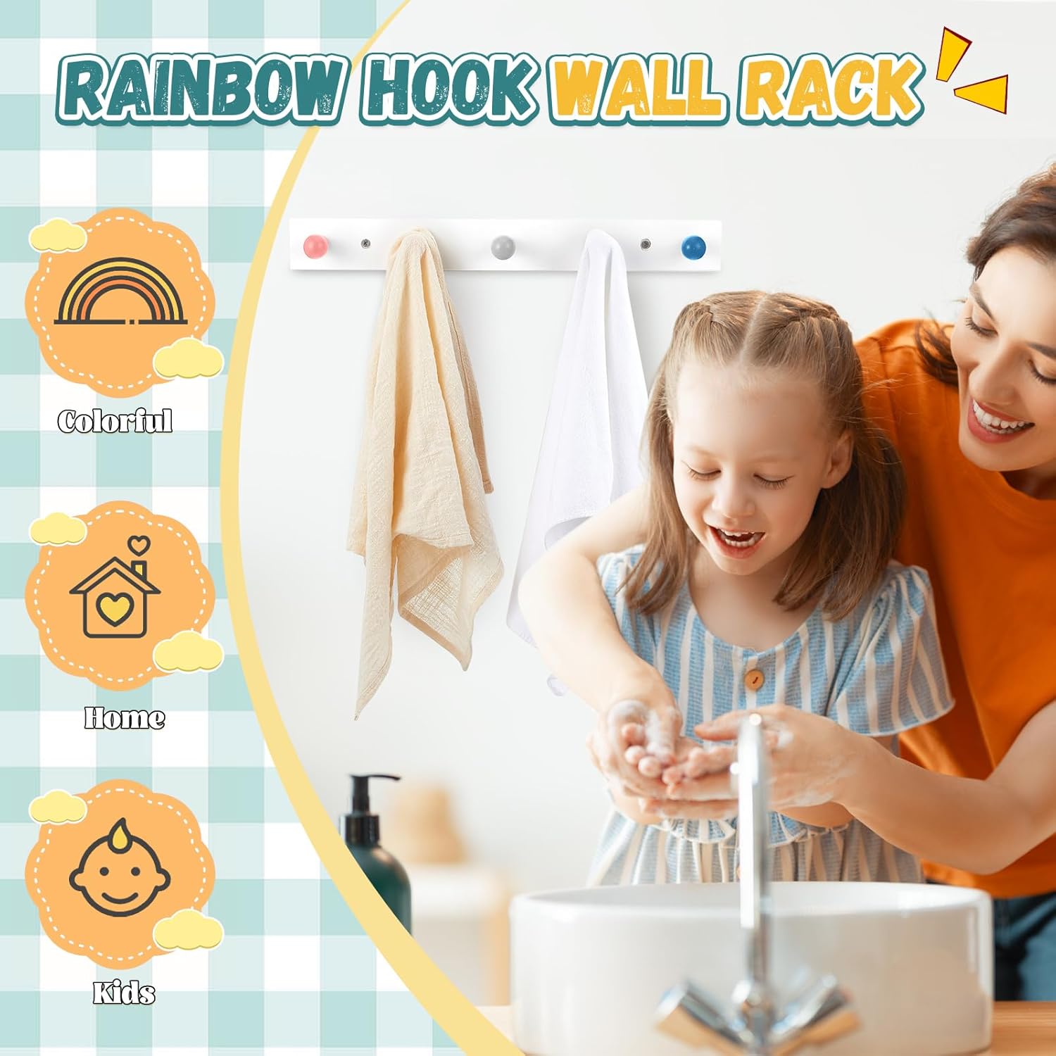 Maitys Rainbow Kids Coat Rack Wall Hooks
