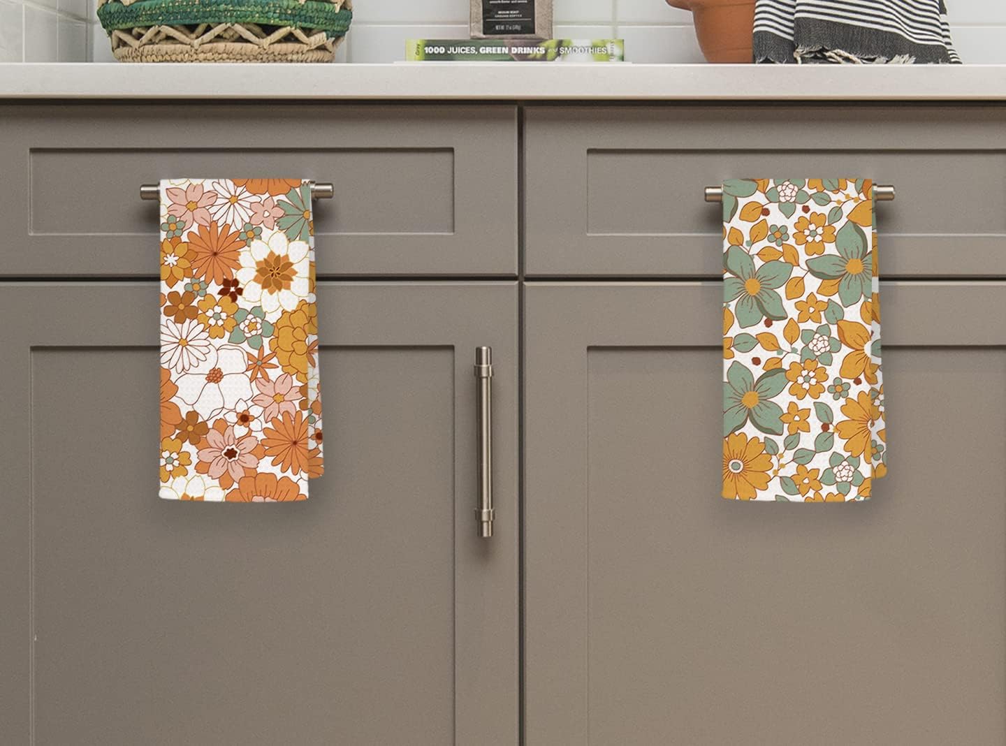 QODUNG Retro Floral Bath Towels Dishcloths Set of 2